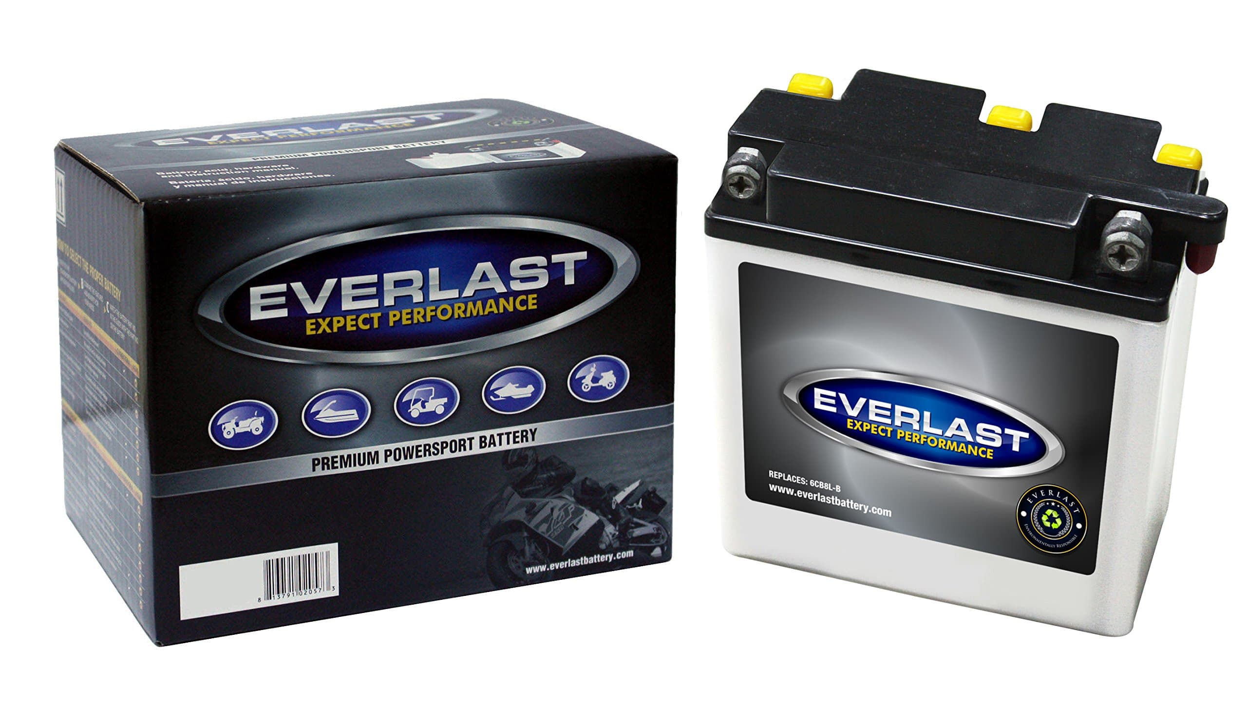 EverLast 6CB8L-B 6V Conventional Battery with Acid Pack (4 11/16 L X 2 13/16 W X 3 13/16 H)