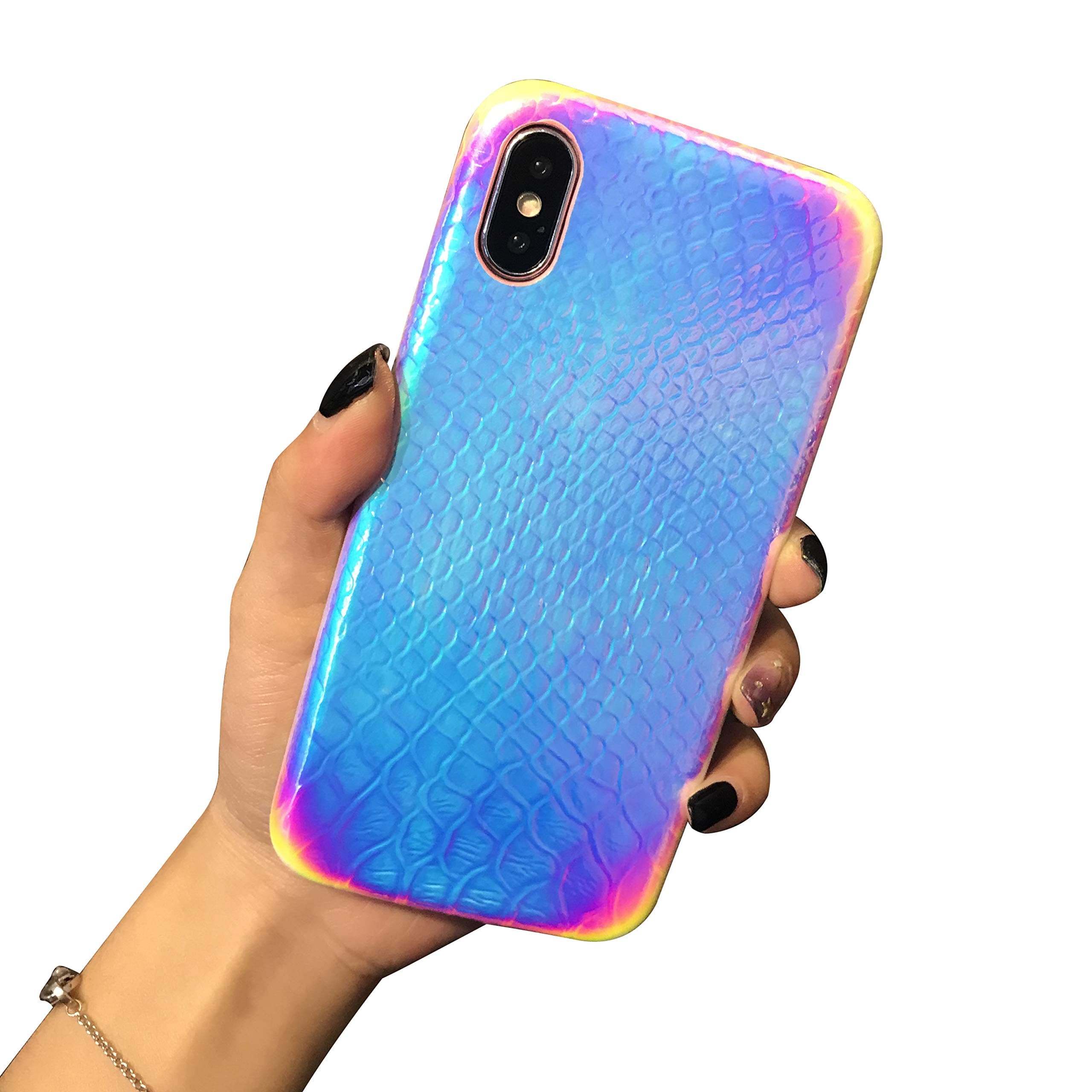 Easeu iPhone Xs Max Case, Holographic Mermaid [Super Slim] [Gorgeous] Iridescent Back Cover [Color Changing] Crocodile Pattern Reflective Rainbow Case for iPhone iPhone Xs Max Case 6.5"