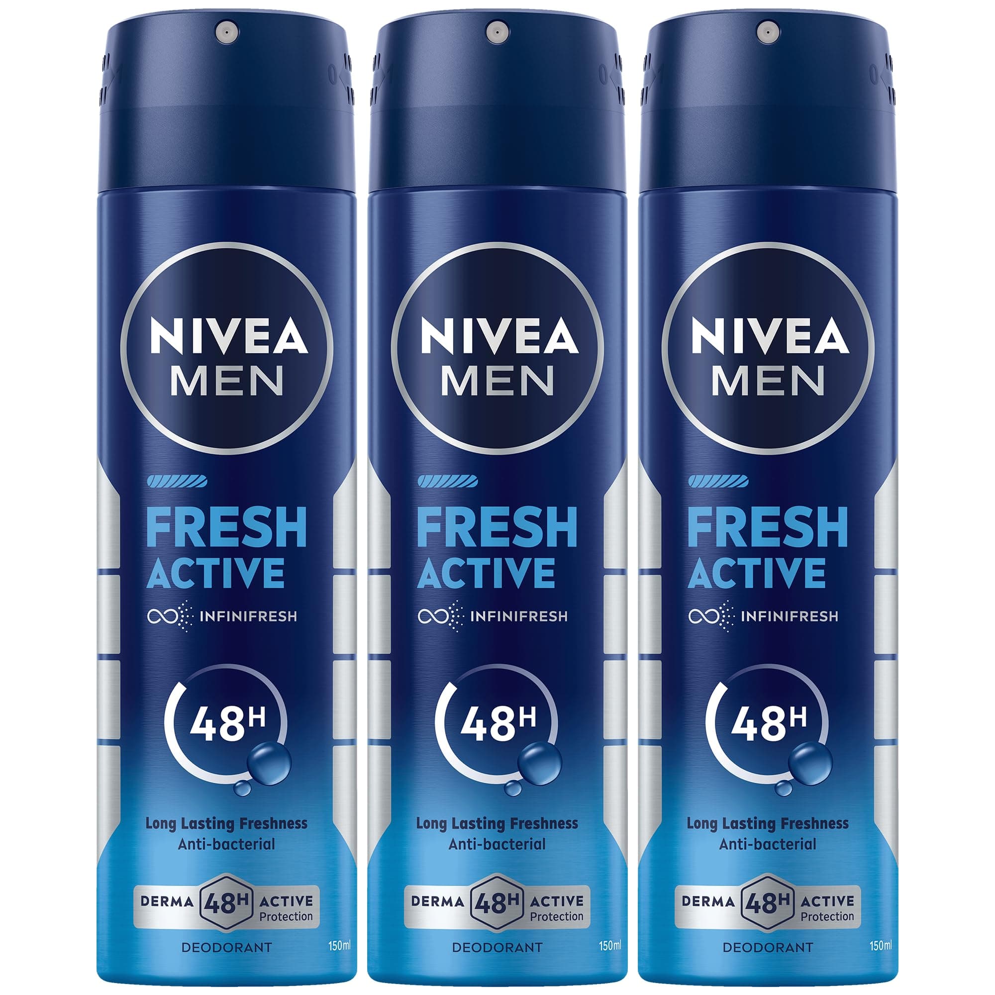 NIVEA MEN Fresh Active, Antiperspirant for Men, Fresh Scent, Spray 3x150ml