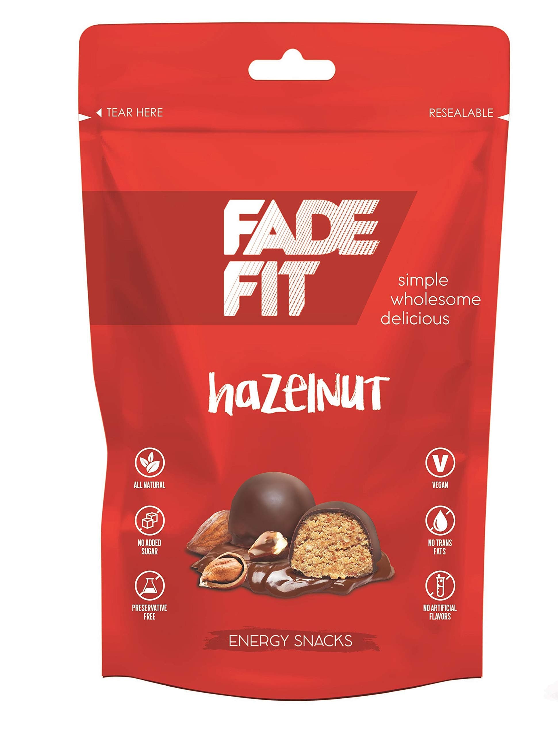 Fade Fit Energy Snack Hazelnut 45 g - Nutrient-Rich Nutty Delight- Gluten-Free, Vegan, Non-GMO