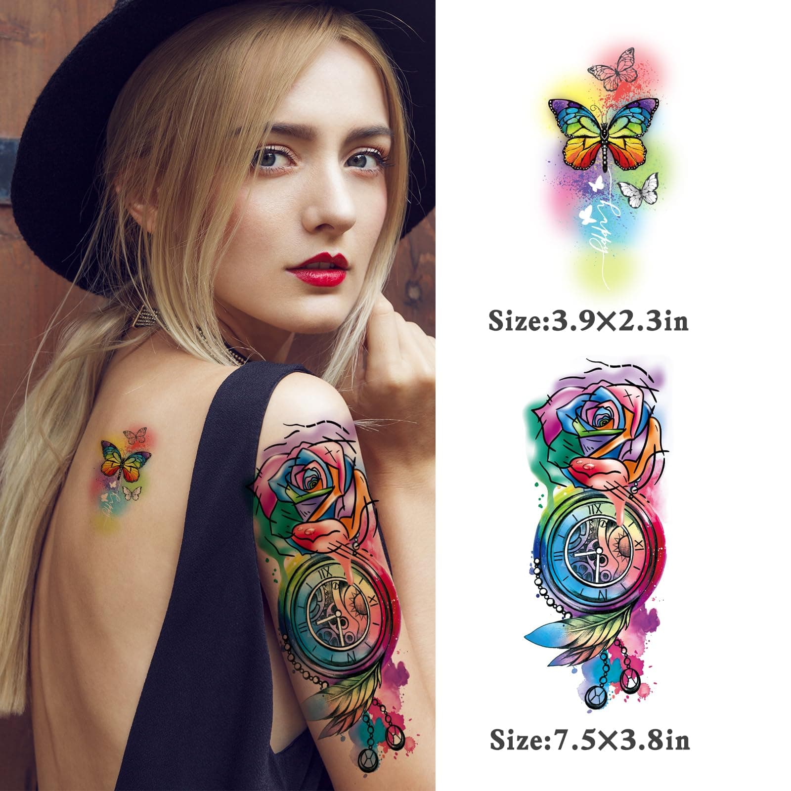 86 Sheets Temporary Tattoo, 14 Sheets Large Half Arm Fake Flower Cat Owl Lion Tattoos, 72 Sheets Tiny Waterproof Semi Permanent Temporary Tattoos Realistic for Women Girls Kids Adults