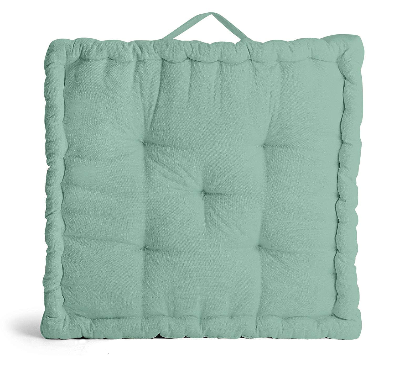 Encasa XO Square Floor Cushions 40x40x8 cm - Mint Green - Solid Dyed Canvas with Micro-Fiber Filling Large Size for Seating Meditation Yoga Pooja Guests Living Room Bedroom