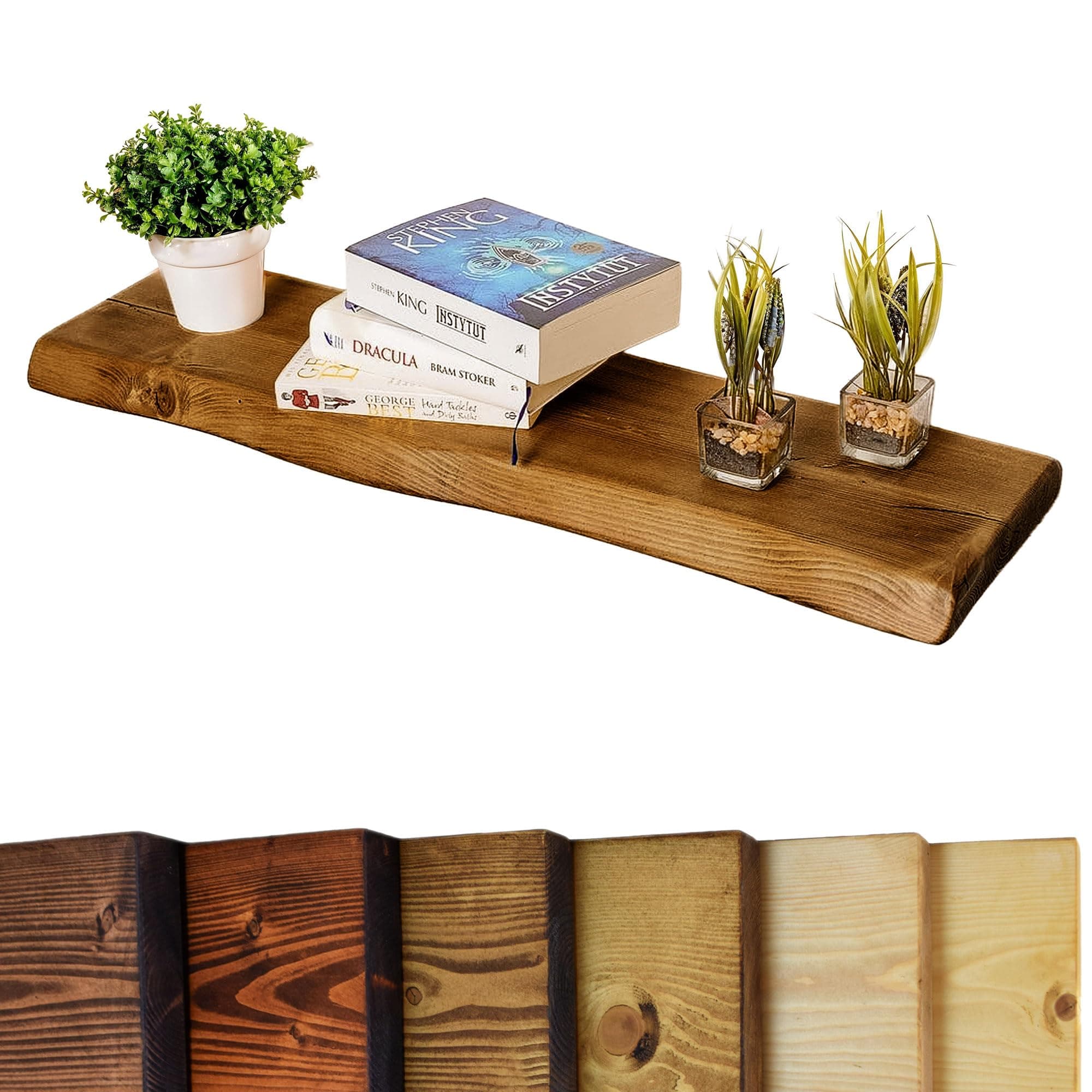Live Edge Rustic Floating Shelf 6x2 inches, 160cm long - Tudor Oak Finish Reclaimed Wood Floating Shelves for Wall Decor, Rustic Wooden Shelves for Bedroom, Living Room, Kitchen, or Bathroom