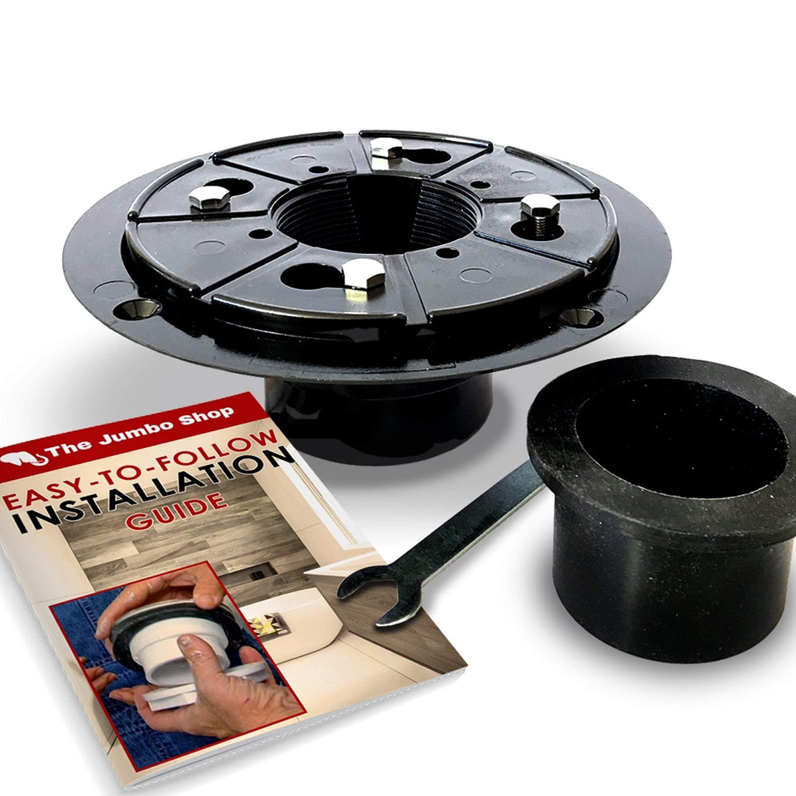 5 Piece Shower Drain Base (Flange) Bundle - Heavy Duty ABS - UPC Approved Design - 2 Inch, No Hub Design for Linear Shower Drains - w/Free Rubber Gasket, Wrench, How-to Guide.