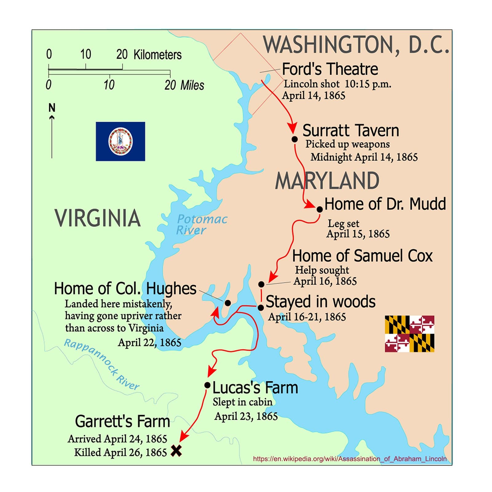 John Wilkes Booth Escape Route Poster President Lincoln Assasination 24x24