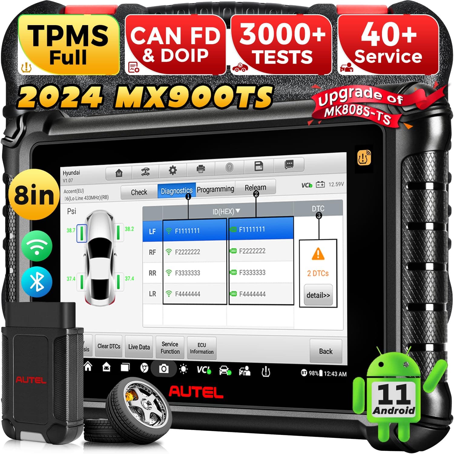 Autel Flagship MaxiCheck MX900TS, 2024 MX900-TS up of MK900 MX900 MK808S MS906TS MK808S-TS, 11 OS & CAN-FD DOIP, TPMS Programming Relearn Tool, 3000+ Active Test, All-Sys Scan, 40+ Service, WiFi Print