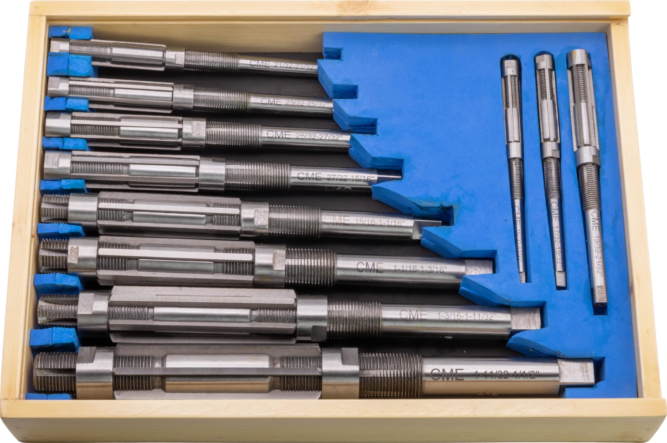 CME 11 pc Adjustable Hand Reamer Set, High-Speed Steel, 15/32" to 1 1/2" Reamer Sizes, Straight Flute