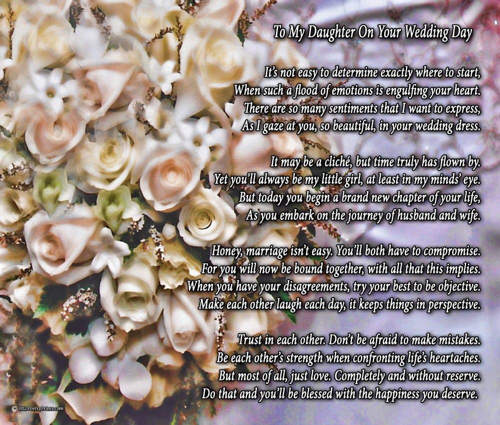 To My Daughter On Your Wedding Day - One Parent - Poem Print (8x10) - Beautiful Bride Wedding Gift from Mom or Dad