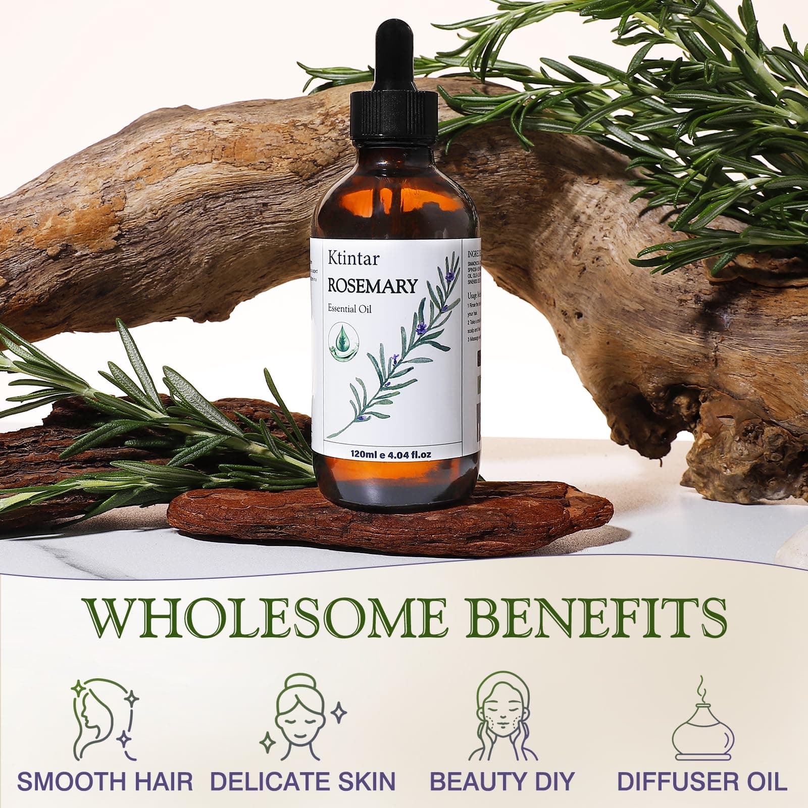 Rosemary Oil for Hair Growth 4.04 Fl Oz, Pure Organic Rosemary Oil with Premium Glass Dropper