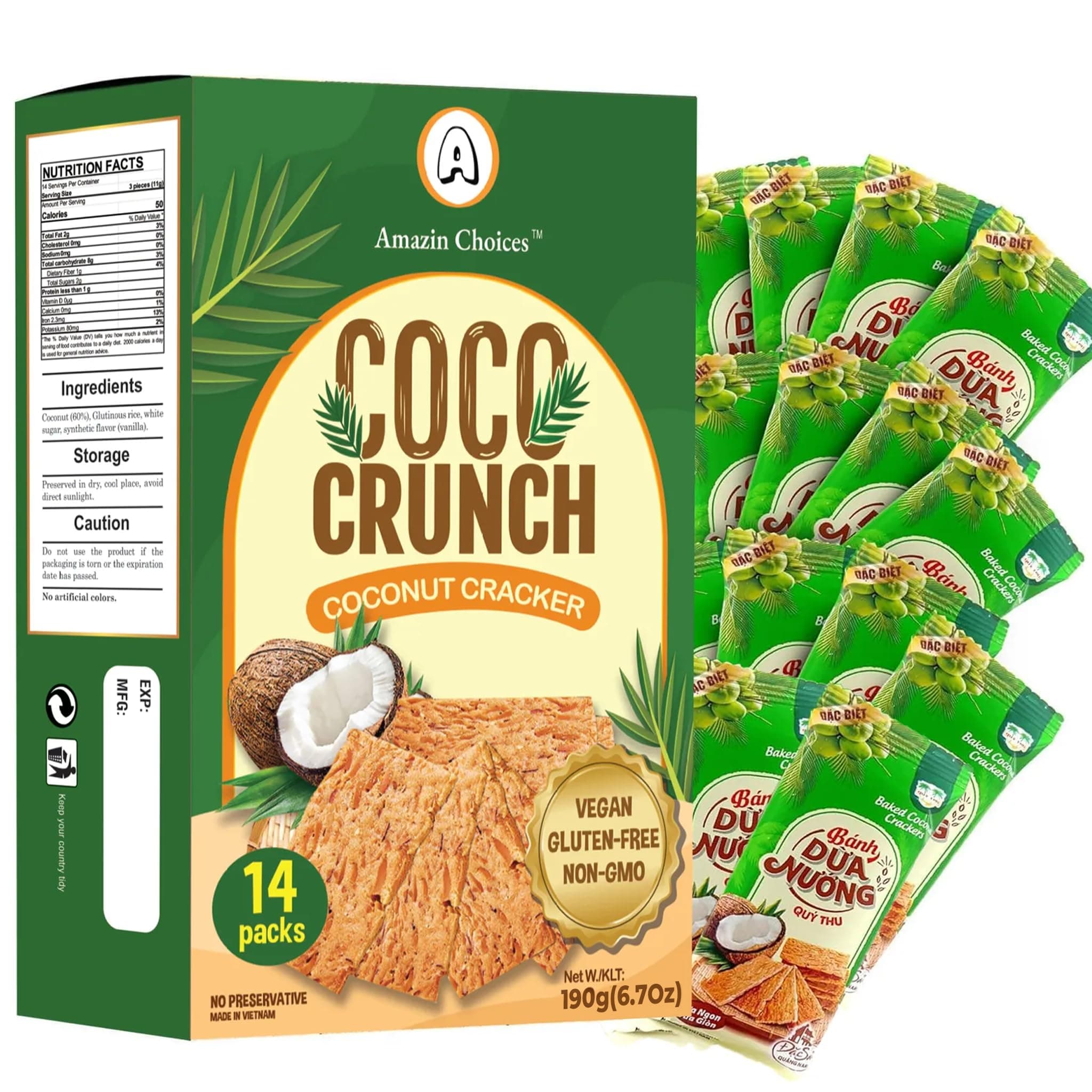 COCO Crunch Coconut Crackers by Amazin Choices – Crispy Vegan Coconut Chips, ...