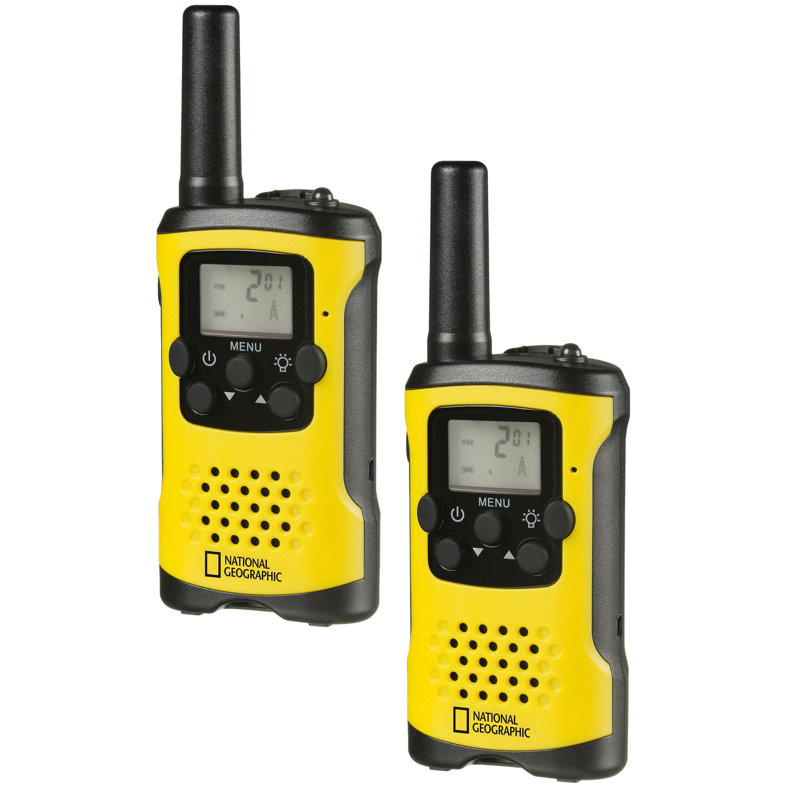 National Geographic Walkie-Talkie 9111450 Set of 2 Compact Radios with Very Long Range up to 6 km Hands-Free Function and Integrated Torch Black/Yellow