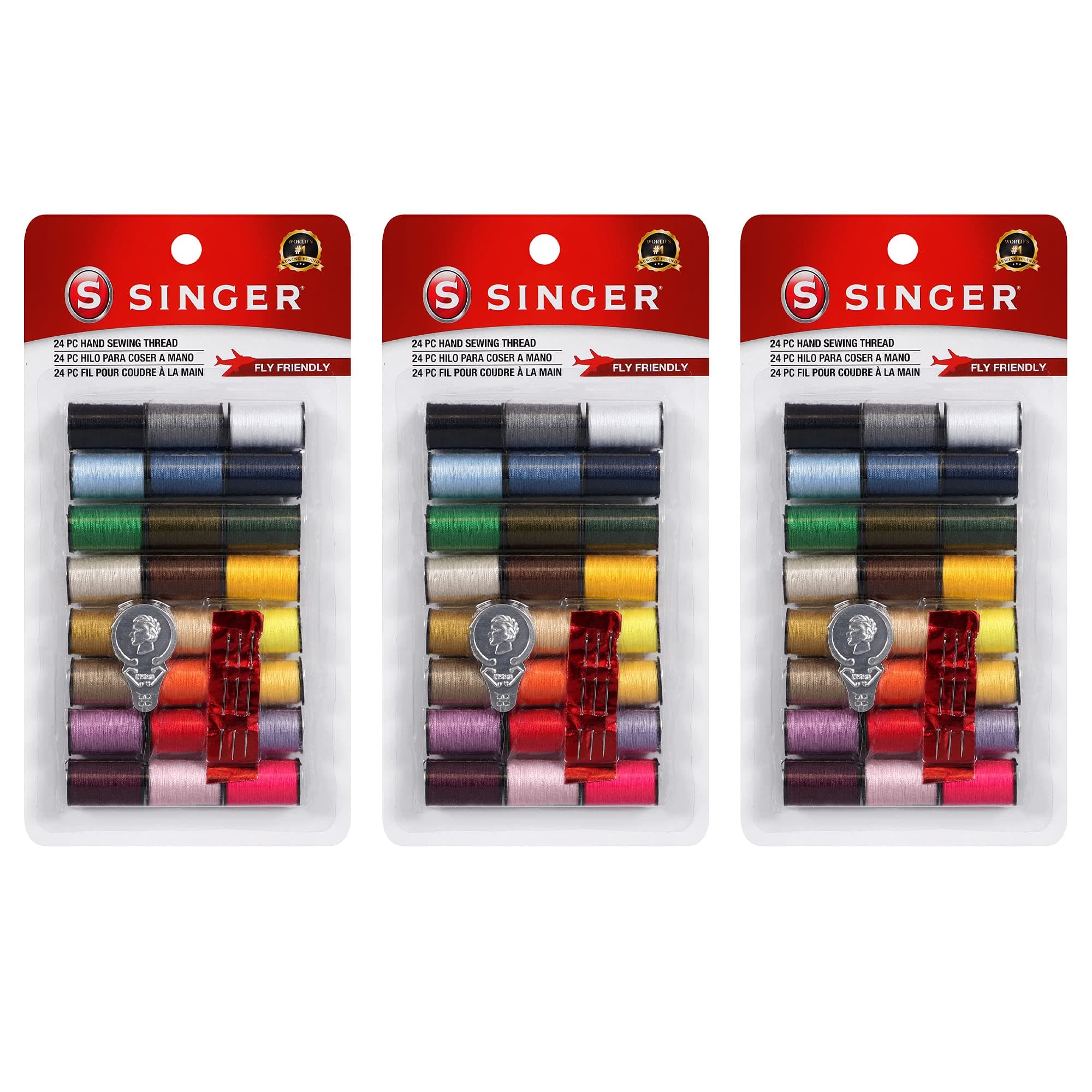Singer 00264 Polyester Hand Sewing Thread, Assorted Colors, 24 Mini-Spools (3-Pack)