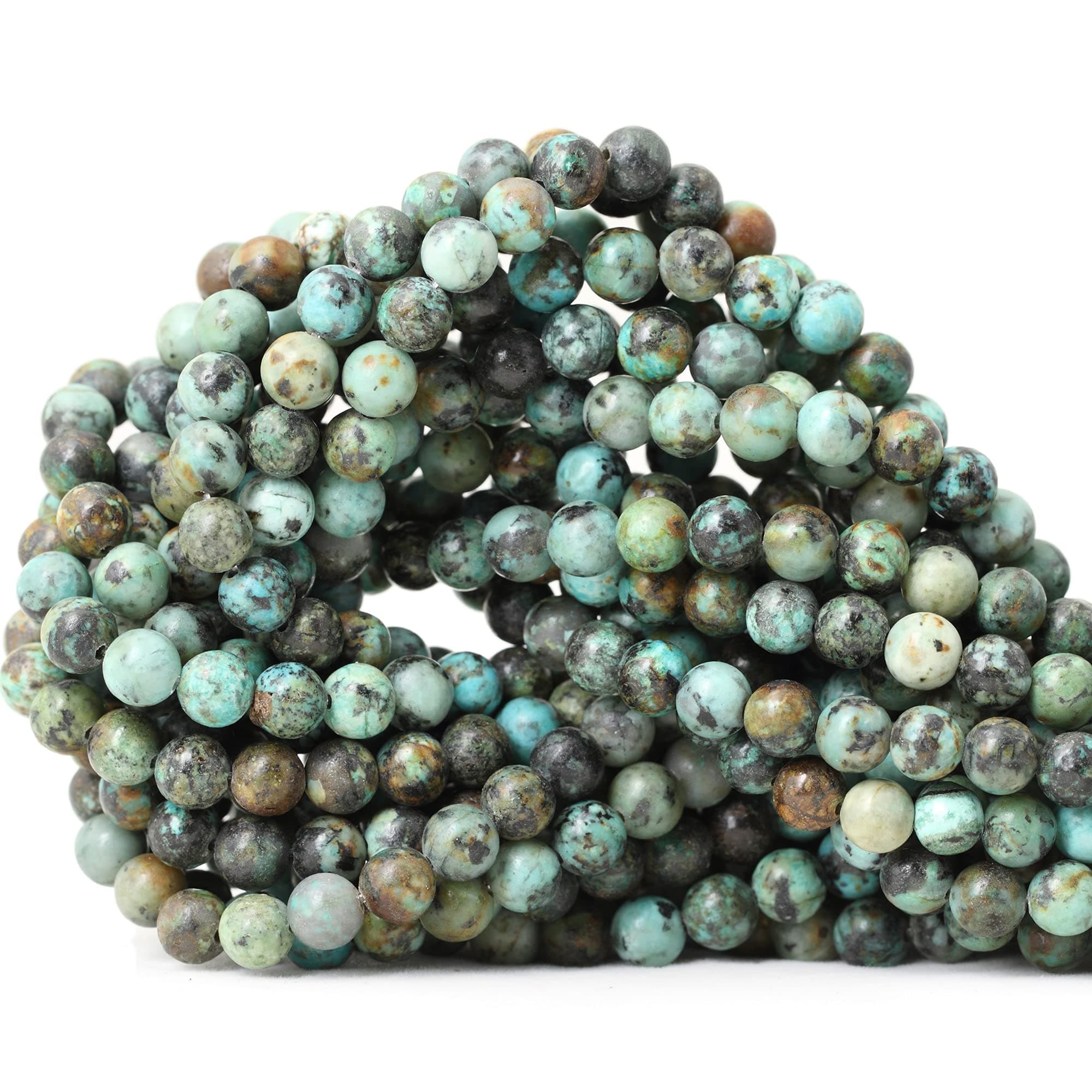 60PCS 6mm Natural African Turquoise Stone Gemstone Round Loose Beads for Jewelry Making DIY Bracelet Necklace Materials 1 Strand 15"