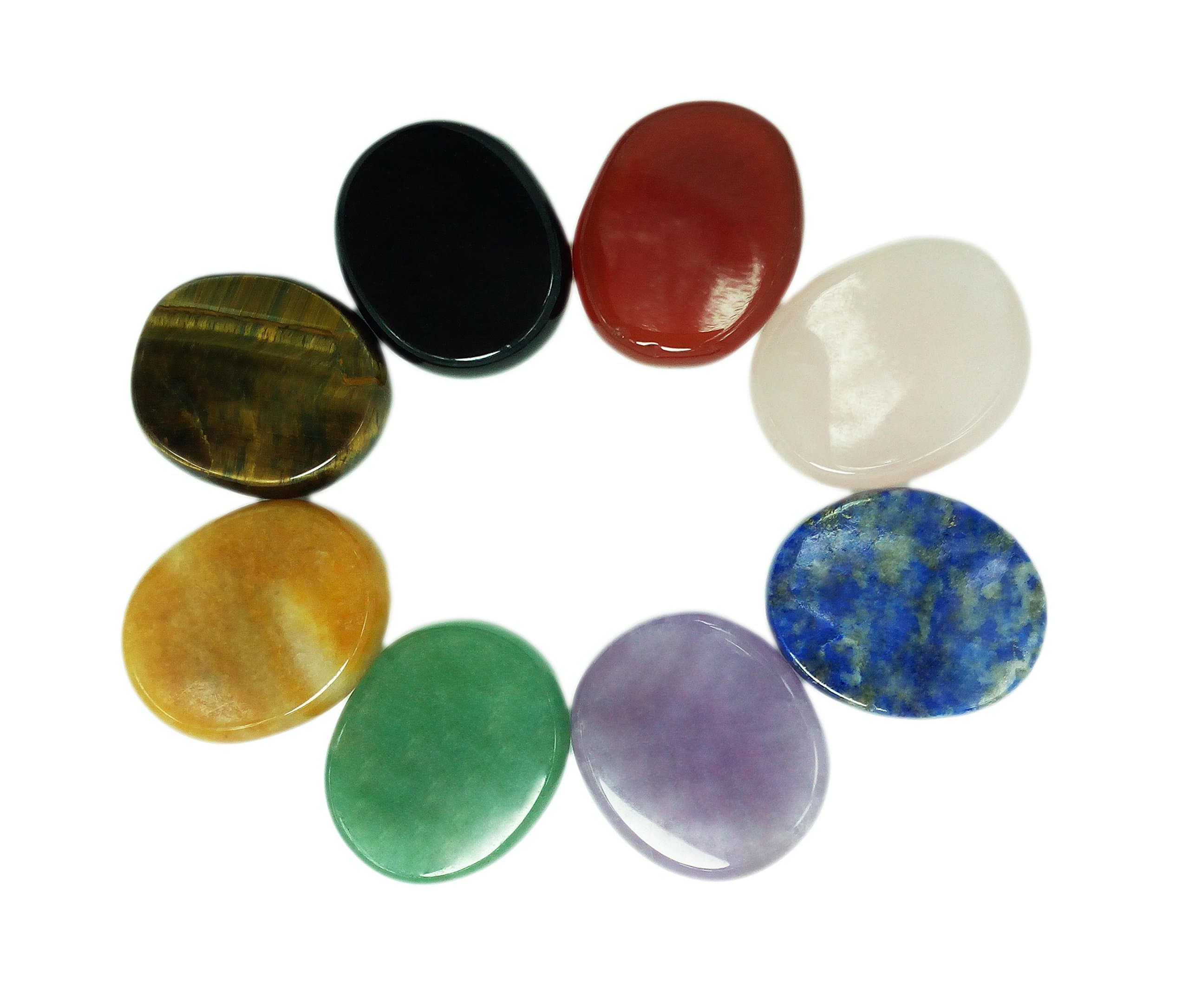 Worry Stones Set of 8 – Polished & Tumbled Crystals and Healing Rocks, Natural Chakra Worry Stones for Meditation, Grounding, Reiki, Anxiety & Stress Relief and Daily Calm