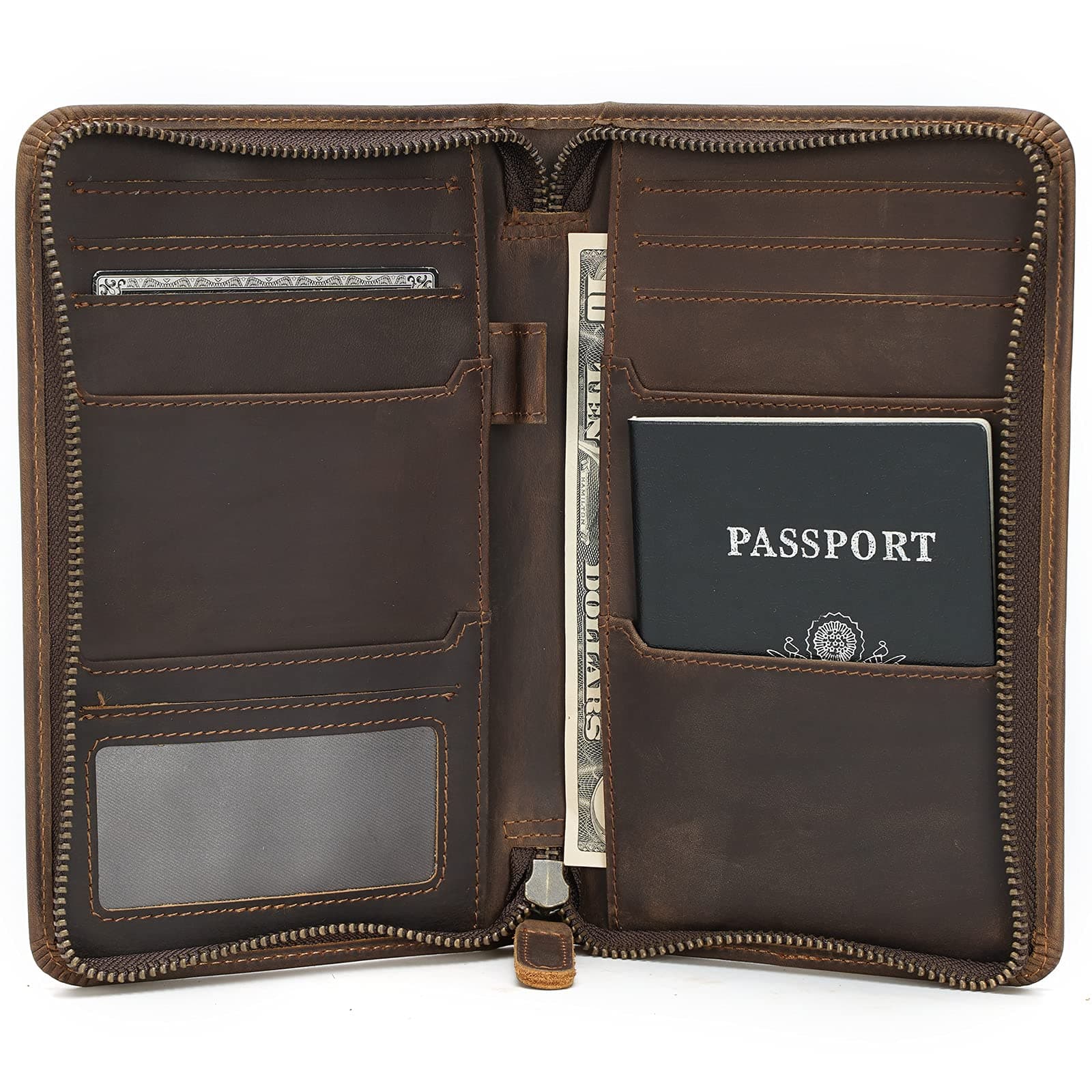 Polare Full Grain Leather Passport Holder Cover Case for Men RFID Blocking Travel Wallet Holds 4 Passports (Dark Brown)