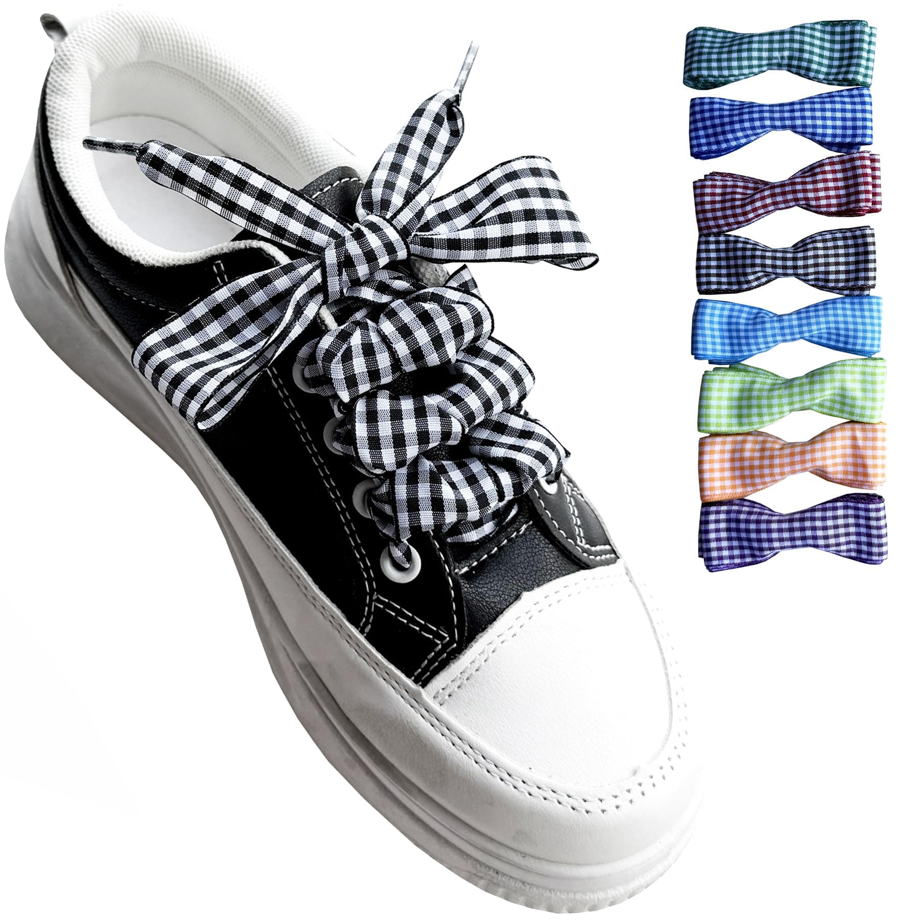 Goodlace 1 Inch Wide Fantastic Flat Checkered Shoelaces Fabric Ribbon Plaid Shoe Laces for Sneaker Sport Shoes 47/55 Inch