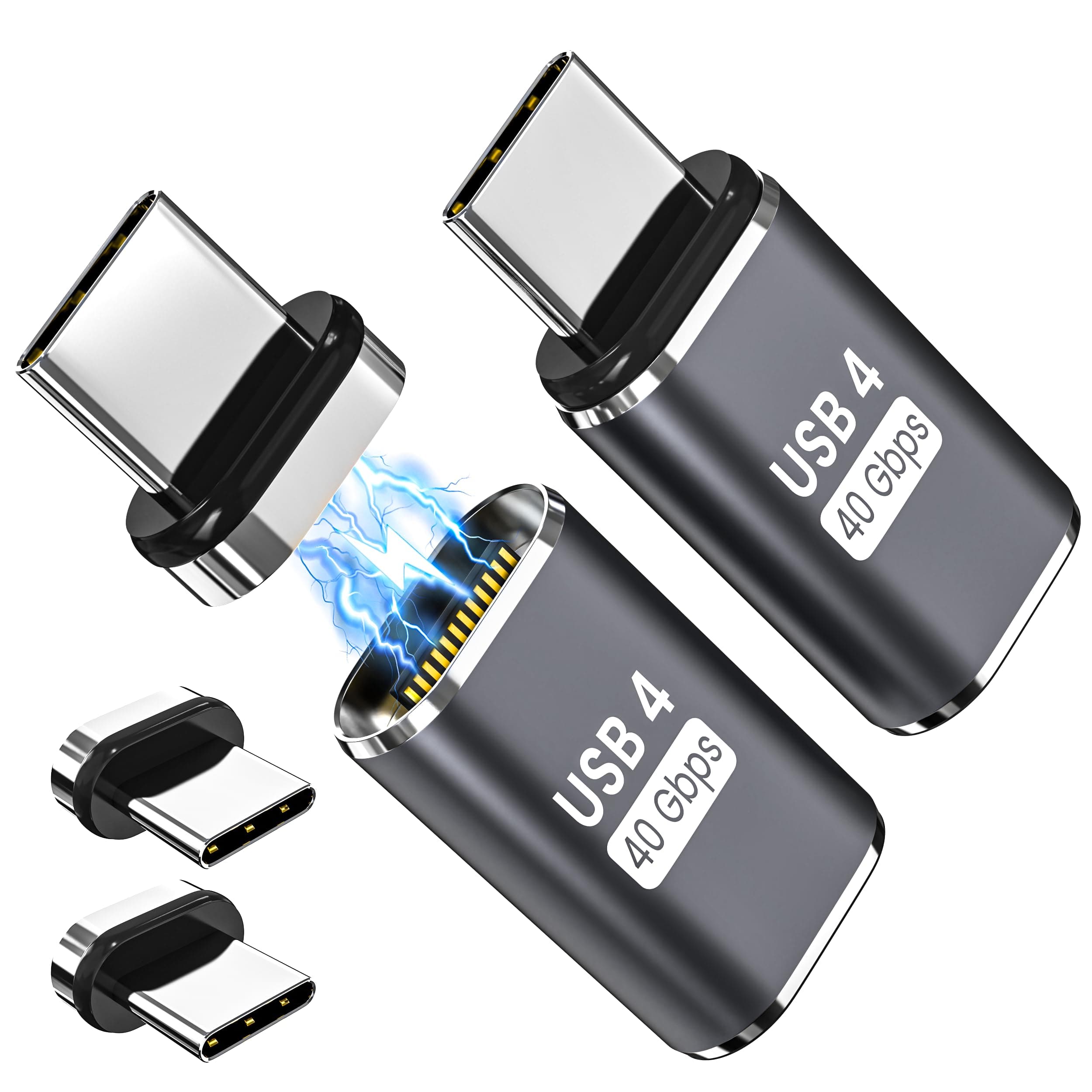 CellularizeMagnetic USB C Extender Adapter, (2 Pack) Magnetic USB C Adapter 24 Pin Straight with PD 240w Charge USB4 40Gbps Data Transfer 8K 60Hz Video for Thunderbolt 3/4, MacBook Pro/Air and More