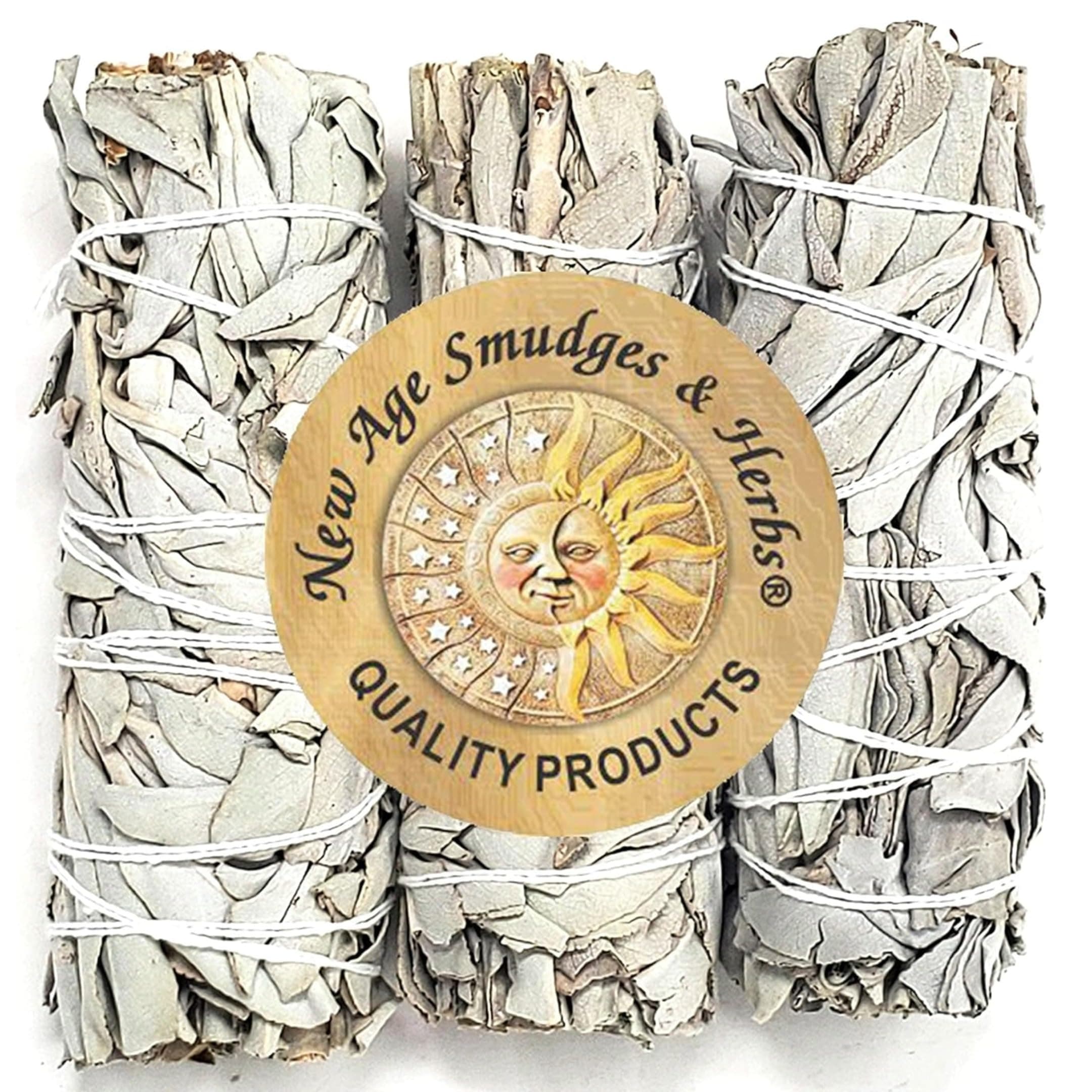 New Age Smudges & Herbs - Premium California White Sage 4 Inches Long (Pack of 3). Use for Home Cleansing, and Fragrance, Meditation, Smudging Rituals. Grown and packaged in the USA,MCWS3