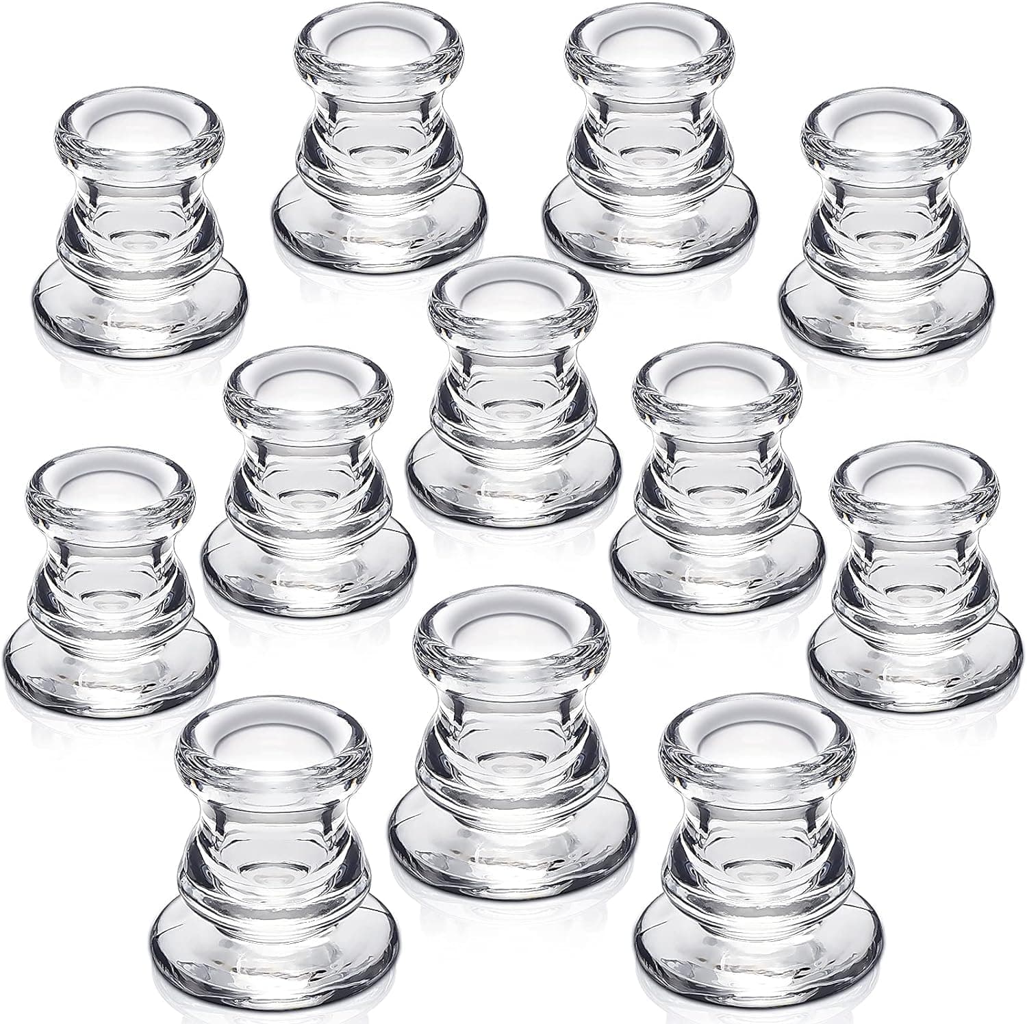 Candlestick Holders Bulk 12PCS Taper Candle Holders for Table Centerpiece Thick Glass Candle Holders for Wedding, Party and Valentine's Day Decoration