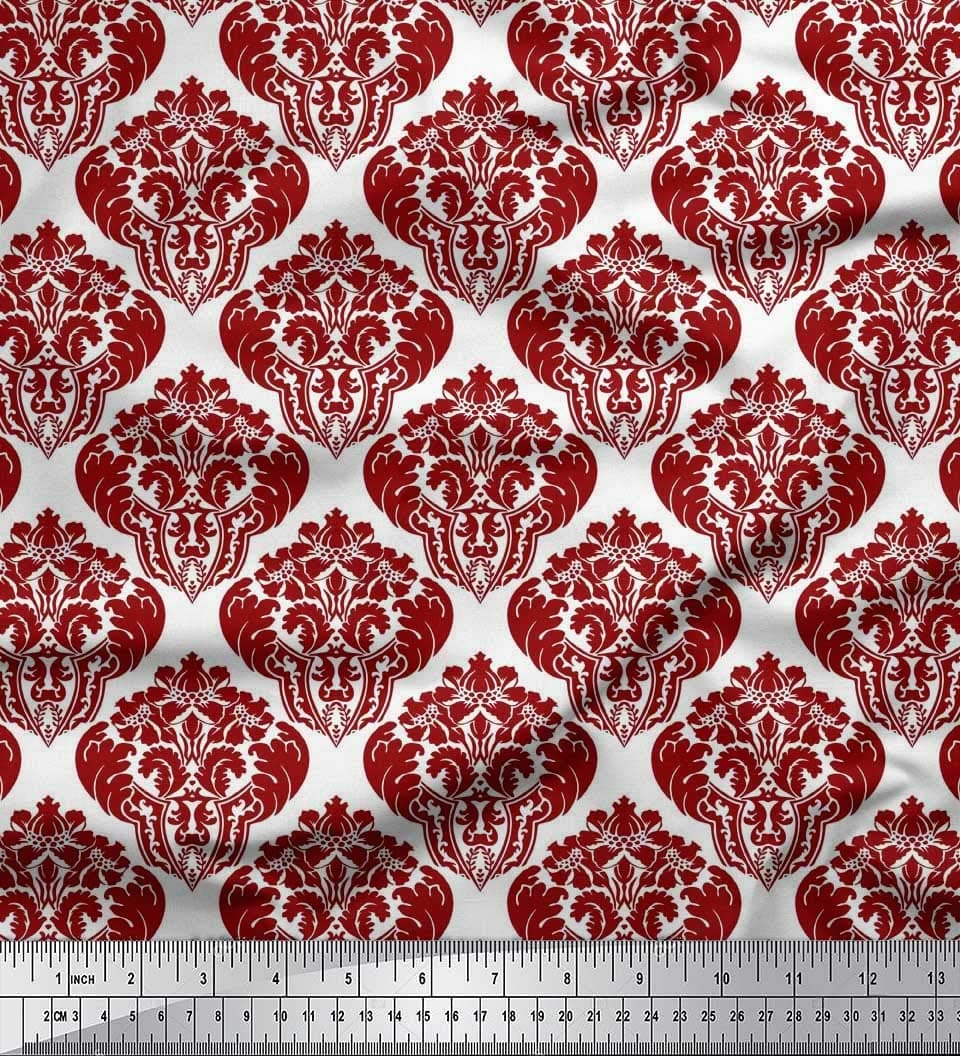 Soimoi Red Georgette Viscose Fabric Seamless Baroque Damask Print Sewing Fabric BTY 42 Inch Wide