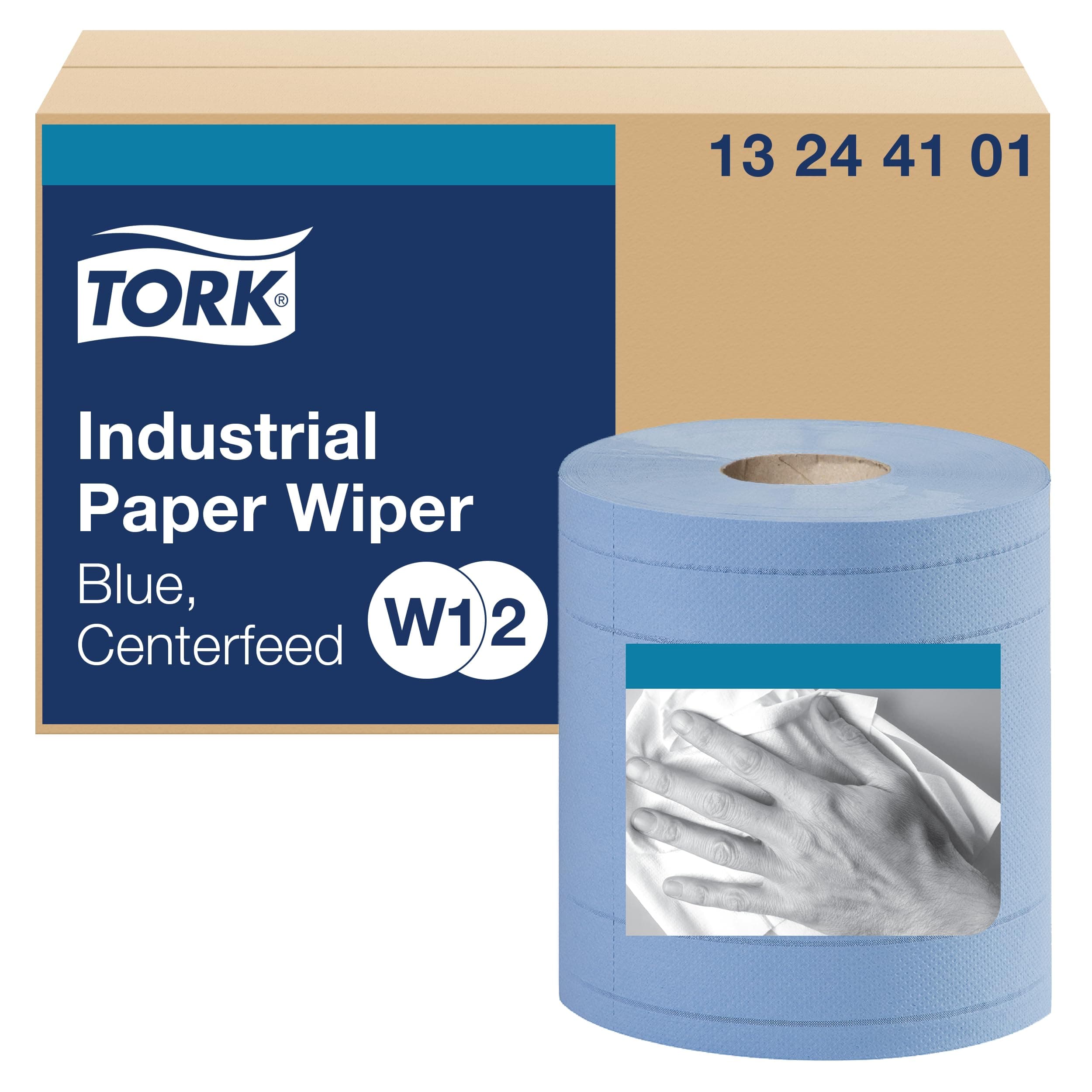 Tork13244101 Industrial Paper Wiper, Centerfeed, 4-Ply, 11.0" Width x 492' Length, Blue (Case of 2 Rolls, 375 per Roll, 750 Wipers per Case) Use with Tork 6520281, 6521281, 653020 or 653028
