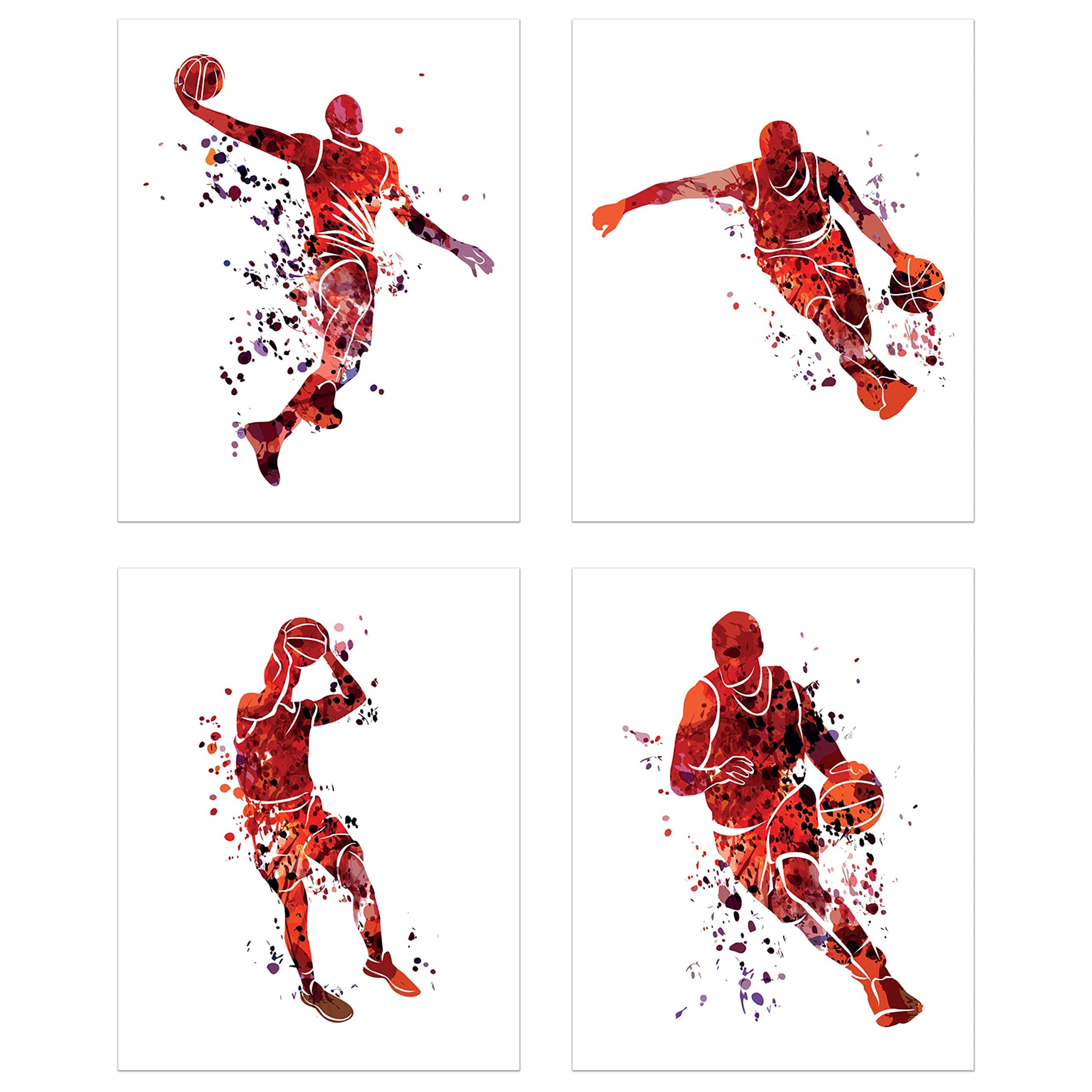 Basketball Wall Art Prints - Set of 4 (8x10) Unframed Basketball Posters - Basketball Room Decor For Men Kids Teenagers - Basketball Poster Set For Bedroom Man Cave - Basketball Wall Decor - Basketball Boys Bedroom Decor