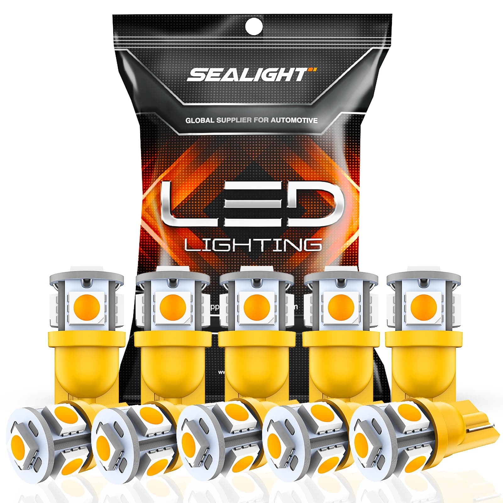 194 LED Bulbs, 168 T10 LED Bulb Amber 2700k Yellow 2825 for Turn Signal Side Marker Dome Lights, 12V Cab Running Parking Tail Lights, (Pack of 10)
