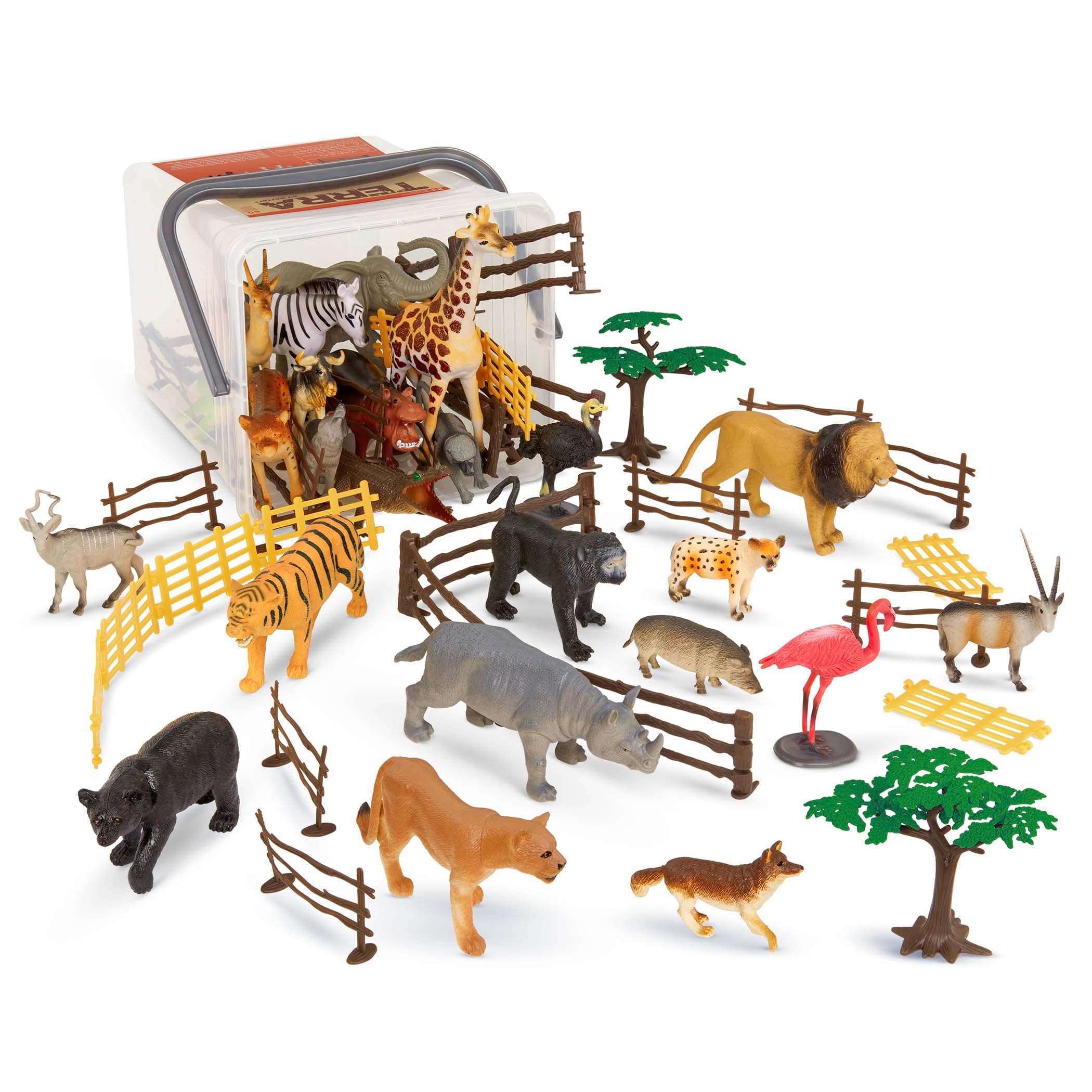 60 Pieces Jungle Animals Playset – Educational Toys for 3+ Years Year Olds – Realistic Plastic Figurines & Accessories – Includes Giraffe, Lion, Tiger, Zebra & More