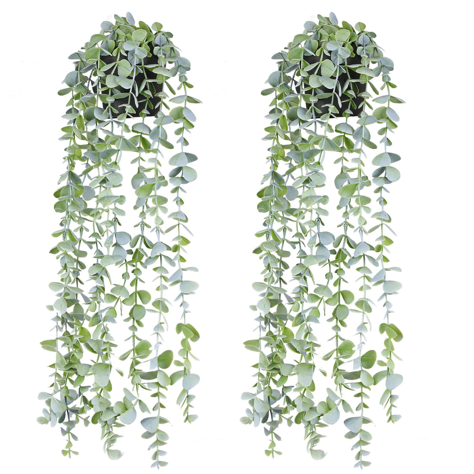 Fake Hanging Plants Eucalyptus Potted Artificial Plant Small Faux Ivy Vines Decor for Floating Shelf Kitchen Bathroom Cabinets Indoor Outdoor Pack of 2 23.6 Inches Long