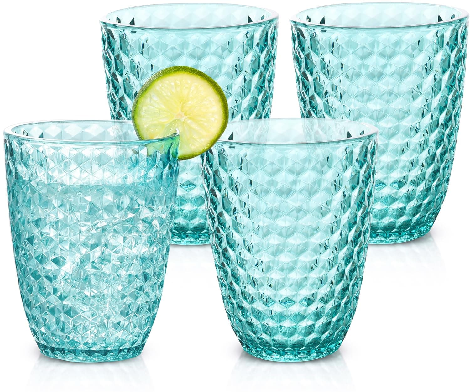 Shatterproof Tritan Plastic Short Tumbler, Set of 4, 385ml - Laguna Beach Drinking Glasses - Unbreakable Cups for Indoor and Outdoor Use - BPA Free - Dishwasher Safe - Blue