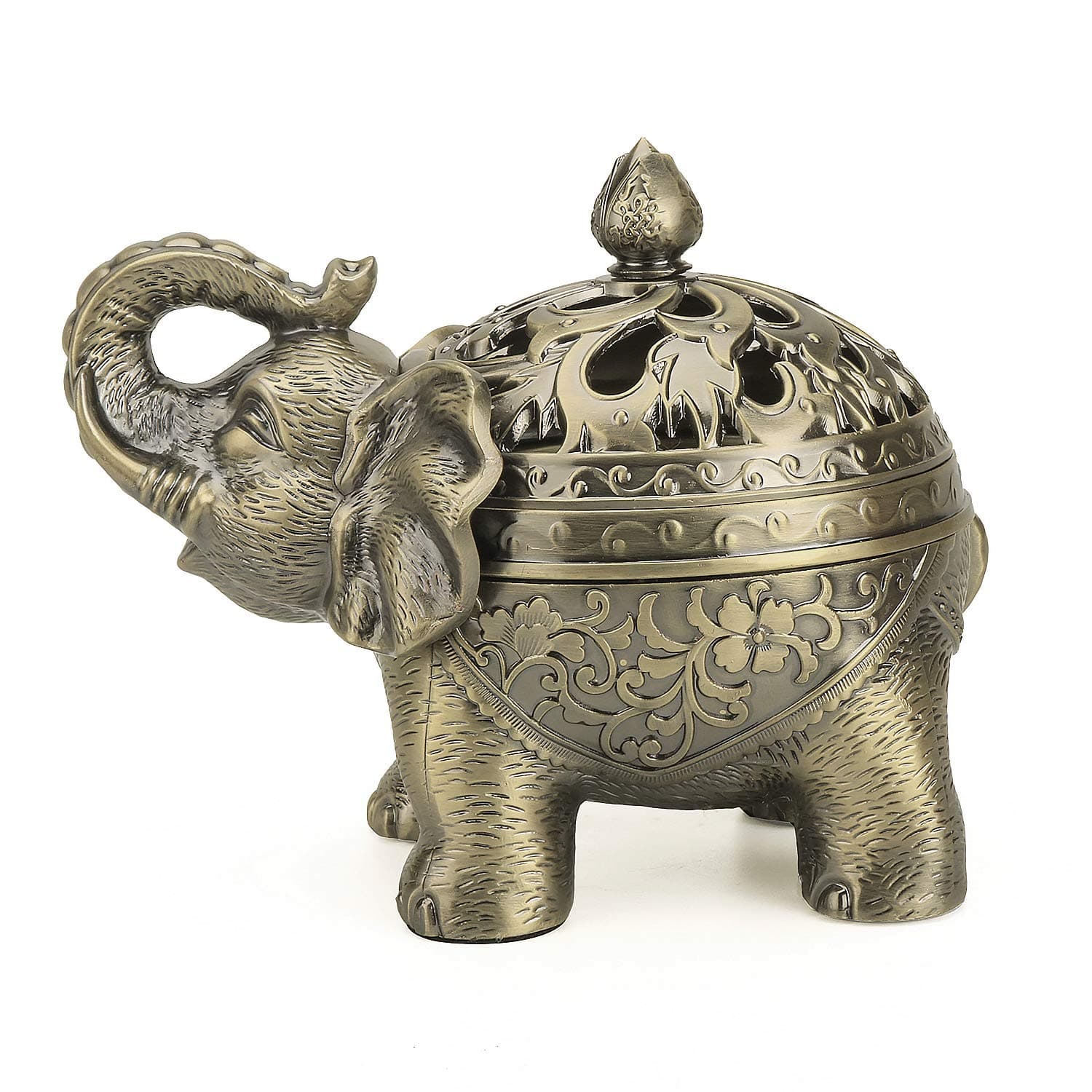 K COOL Metal Backflow Incense Holder Elephant Cone Coil Incense Burner Ash Catcher with Lid, Aromatherapy Ornament Home Office Decoration for Indoor Outdoor (Bronze)