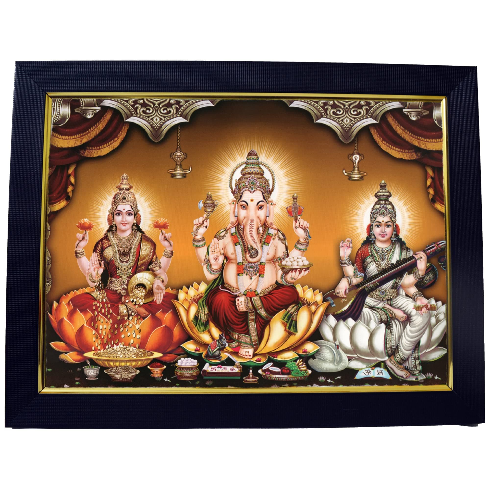 101 Temples - Divinity Eternity Spirituality Lakshmi Ganesha Saraswati Wooden Photo Frame For Diwali, Dhanteras, House Warming (10 X 13, Matt Finish Wall Mount