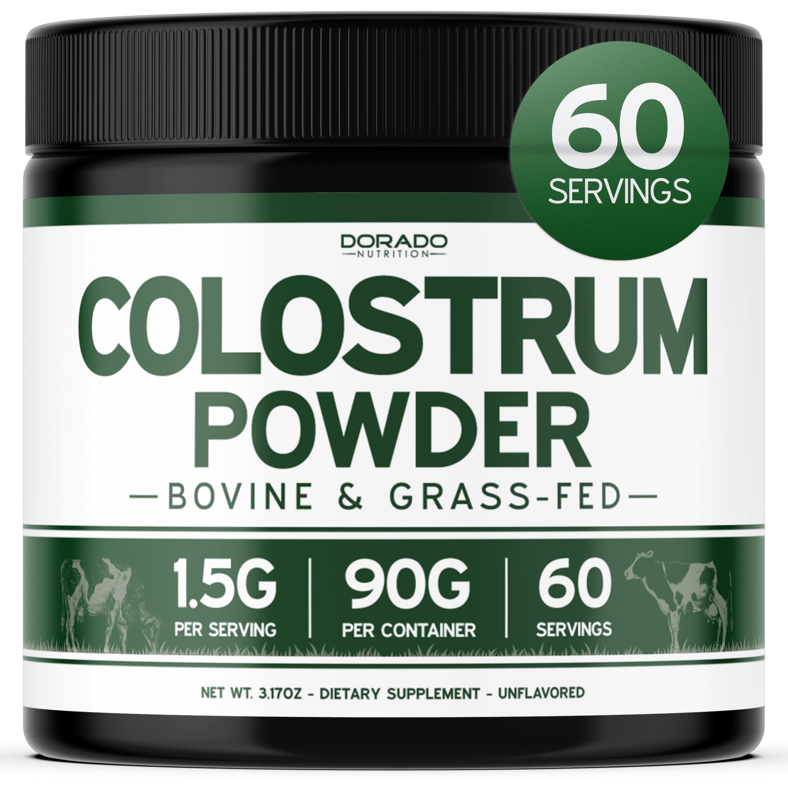 Colostrum Supplement Powder 90g (60 Servings of 1.5g Pure Bovine Colostrum Std. to Contain 20% IgG Immunoglobulins) Grass Fed Powder - No Fillers, Third Party Tested, Unflavored & Non-GMO
