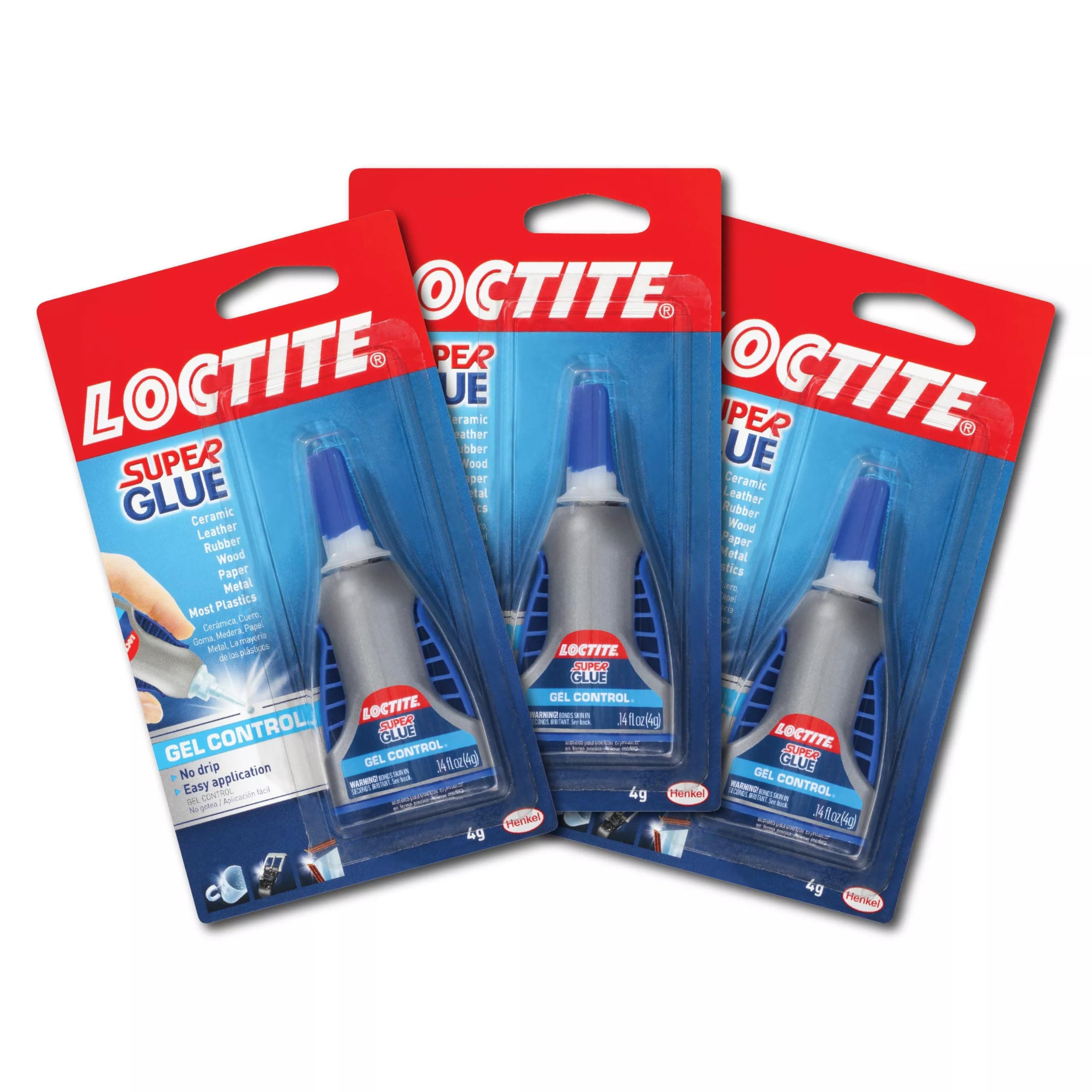 Loctite Super Glue Gel Control, Clear, 0.14 fl oz Bottle, Pack of 3