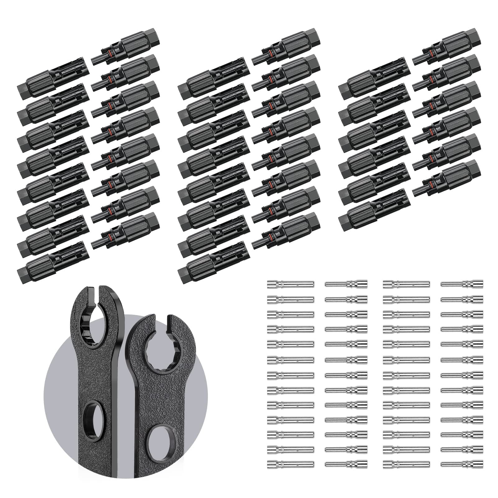 BougeRV 44pcs Solar Connectors Solar Panel Cable Connectors Solar Panel Connector Kit with Spanner IP68 Waterproof 22 Pairs Male Female (8AWG)