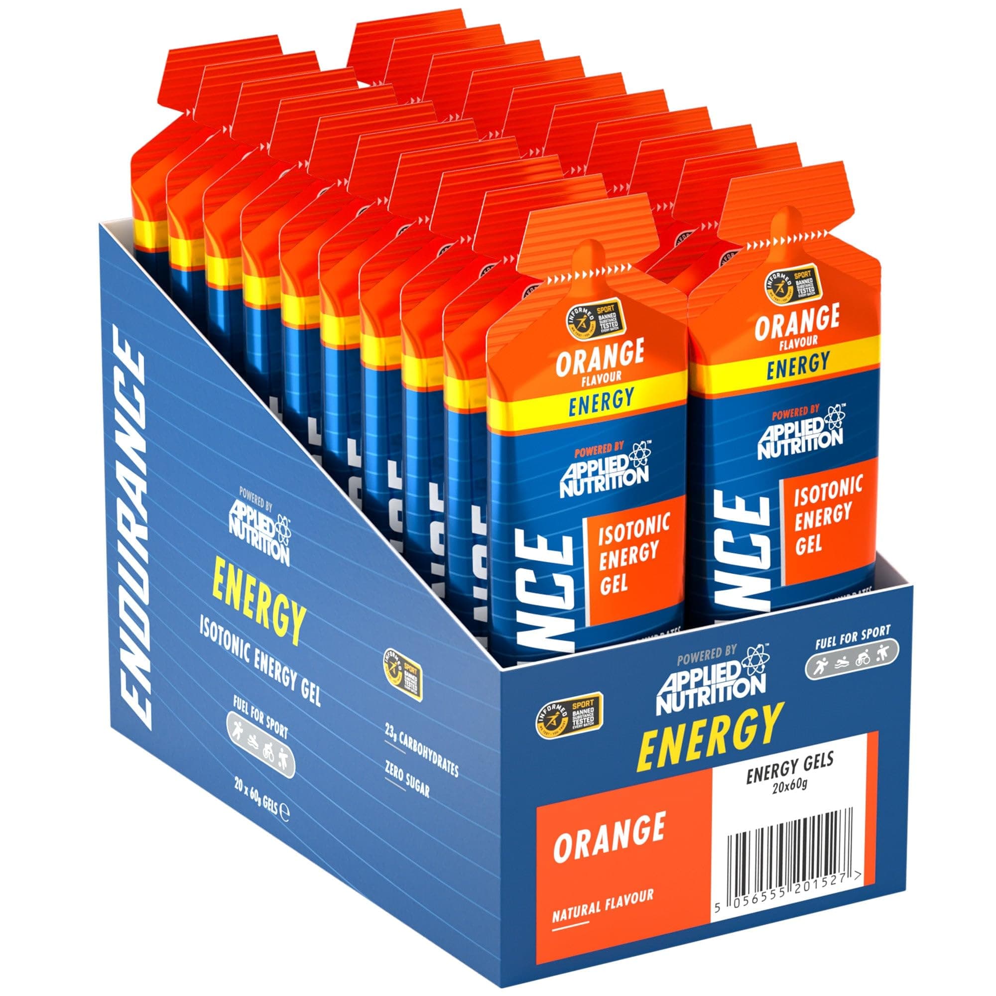 Endurance Energy Gel High in Carbohydrates Quick Energy on The Go for Performance Sports (Pack of 20 x 60 Gram) (Orange)
