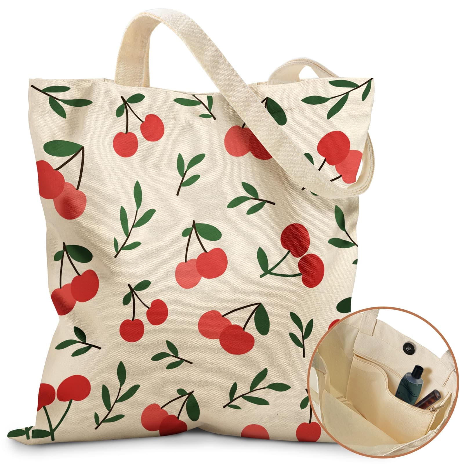 Aesthetic Tote Bag for Girls - with Magnetic Buckle and Zipper Inner Pocket for Women Lady Canvas Cotton Tote Bag