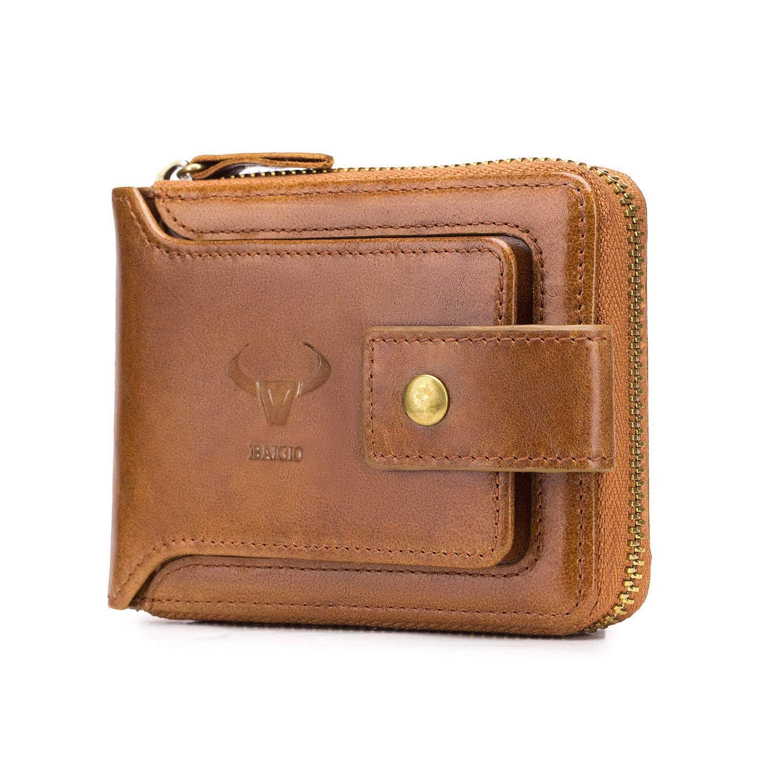 Genuine Leather Wallets for Men Multi Card Purse with Zipper Wallet Men RFID Blocking Coin Pocket(Yellow)