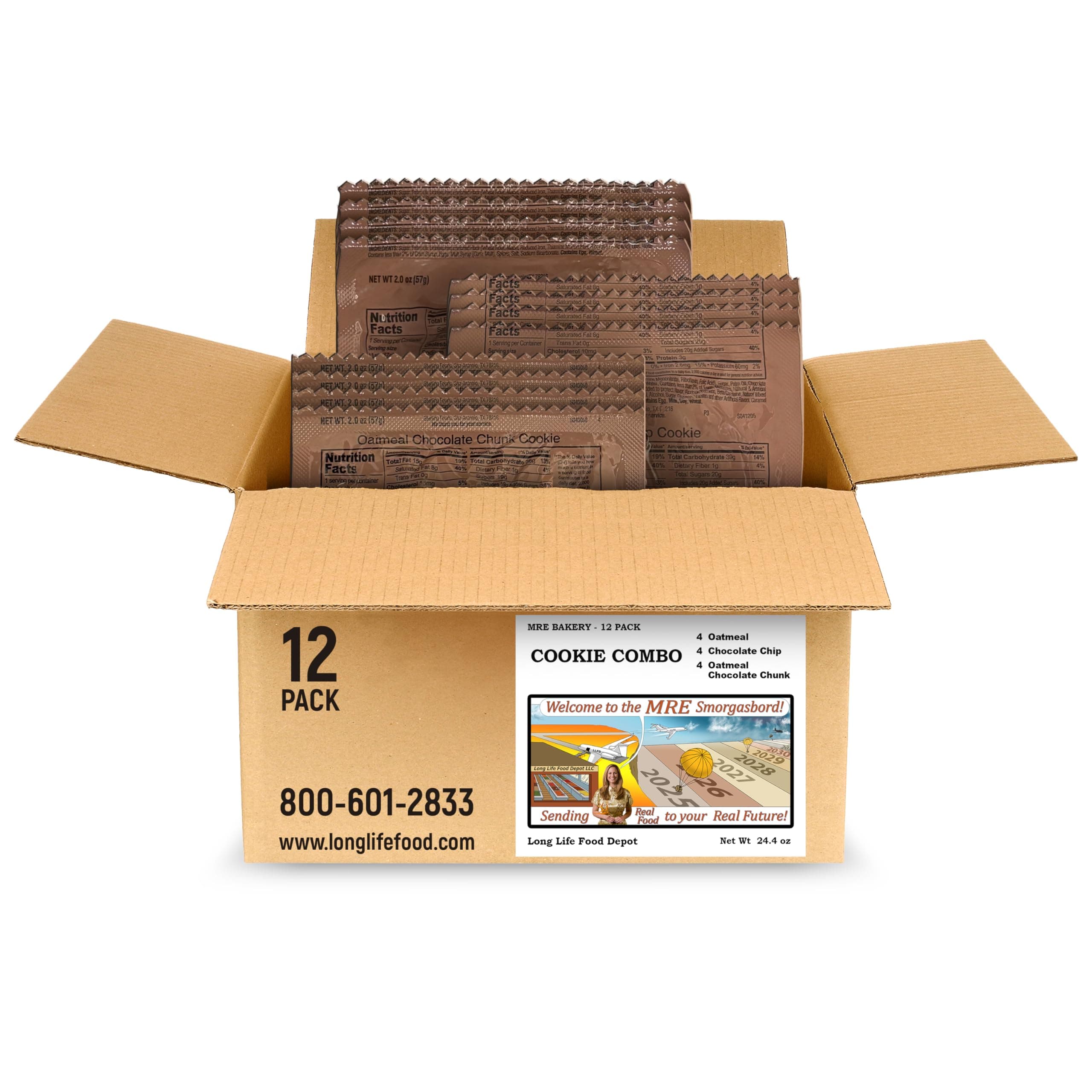 MRE Cookie Combo (12-Pack) – Long Shelf Life – 2024+ Production Dates by Long Life Food Depot – Meals Ready to Eat
