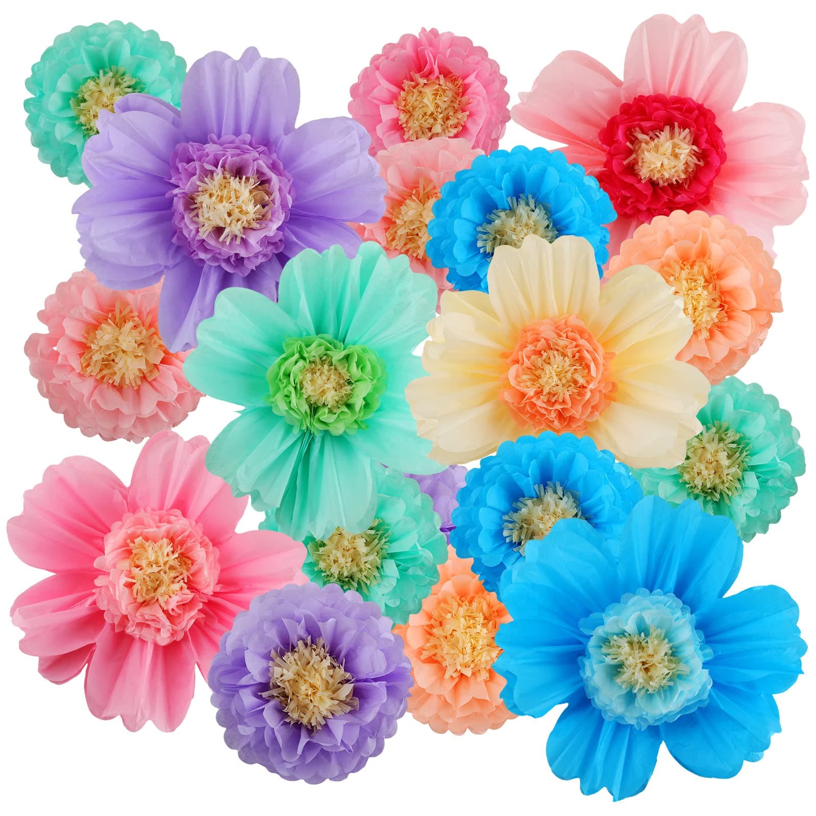 Crowye 12 Pcs Large Colorful Tissue Paper Flowers Decorations 20" Giant Fiesta Craft Crepe Paper Flowers for Wall Decor Backdrop Mexican Wedding Birthday Carnival Party (Colorful)