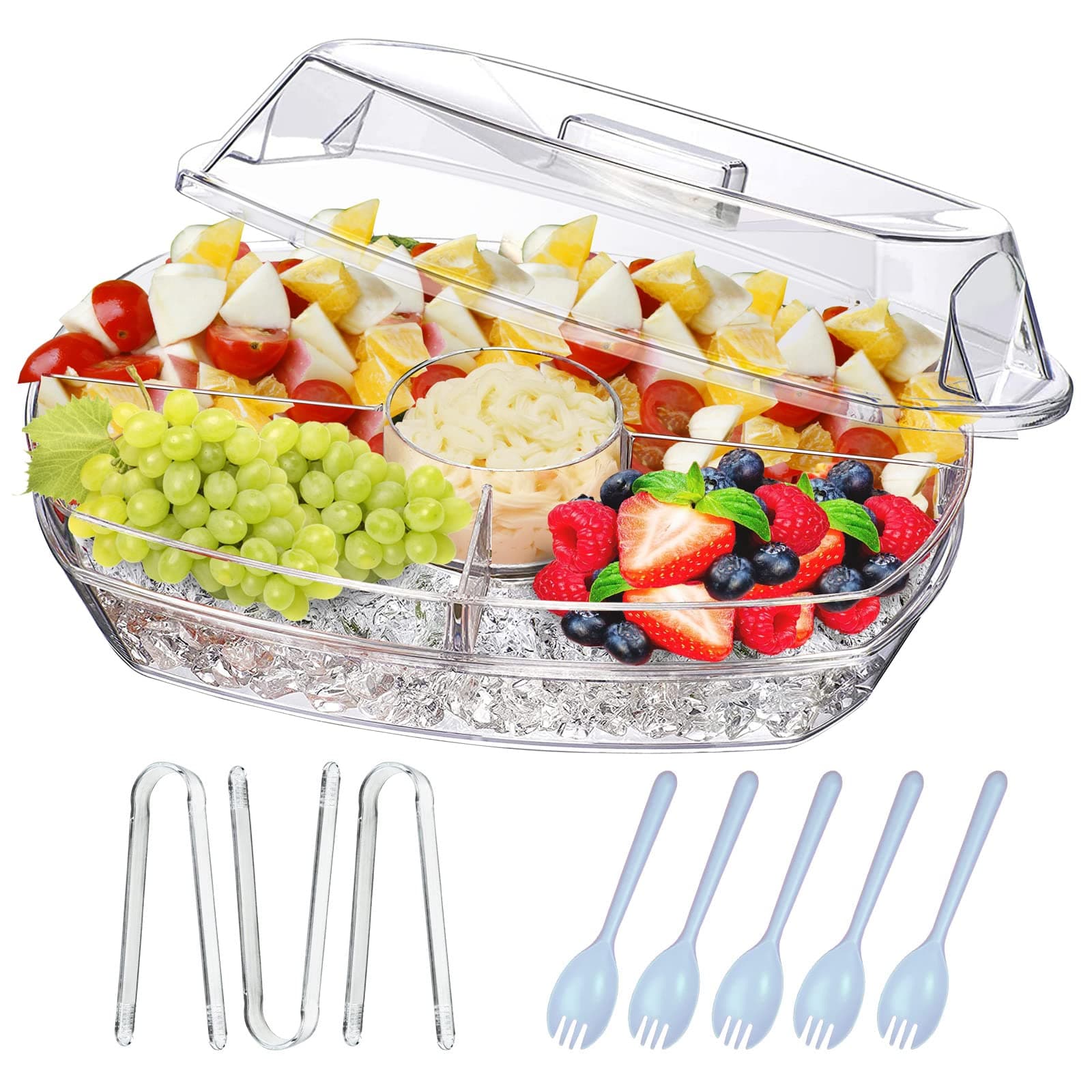 INNOVATIVE LIFE Fruit Trays for Serving for Party, 15 Inch Appetizer Serving Tray on Ice, Party Platters for Serving Food, Clear