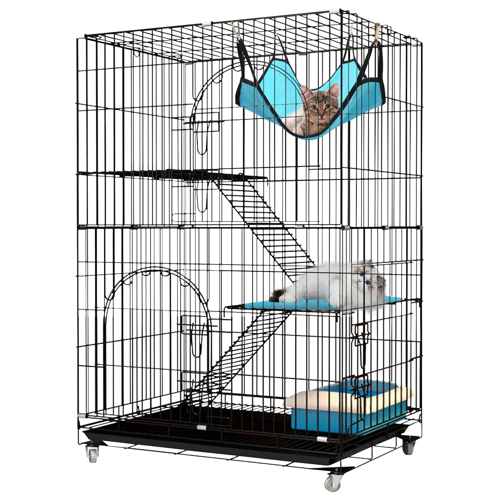 DAYONG 3-Tier Large Cat Cage, Thickened Metal Pet Crate Playpen with 3 Doors, Hammock, Detachable Tray and Casters, Foldable Cat Enclosure Kitten Kennel Crate for Indoor-Outdoor (style 1)