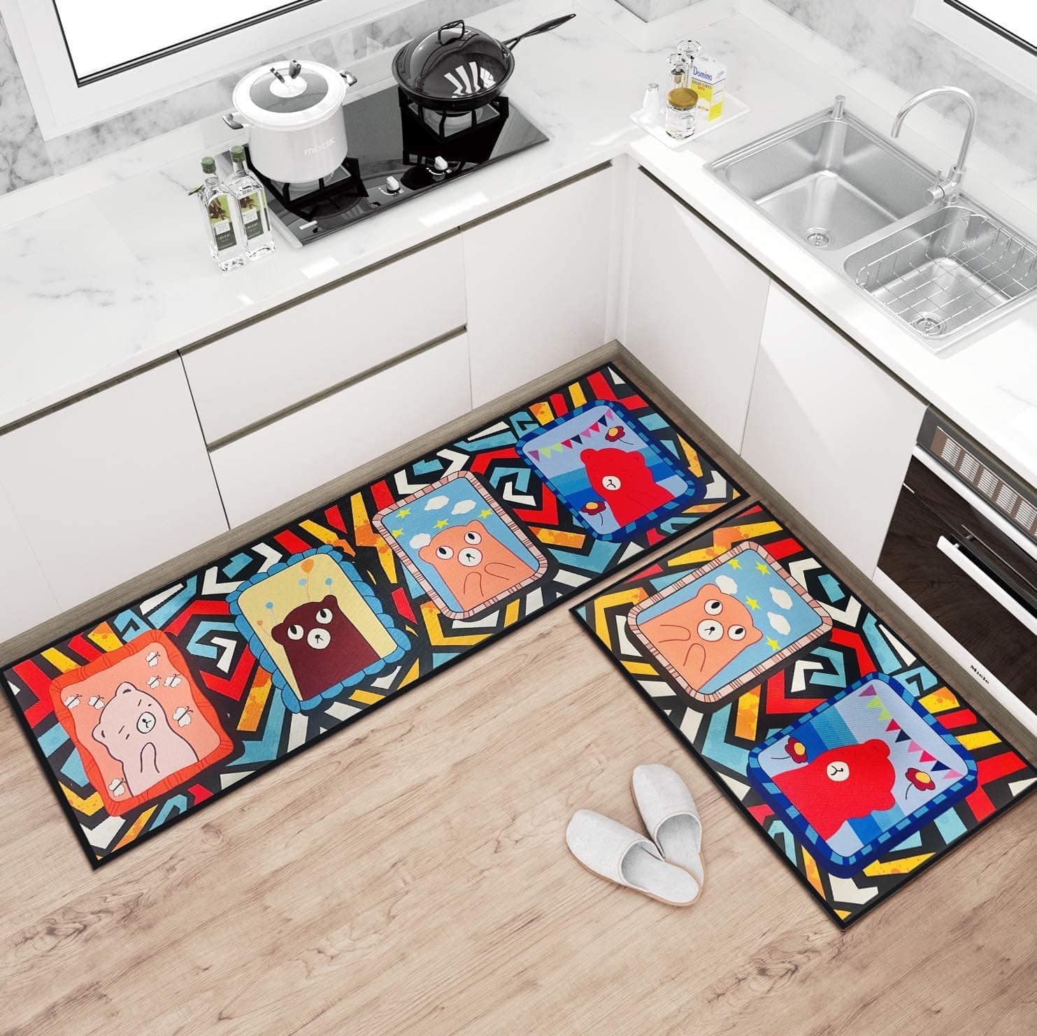 Lukadah Kitchen Rugs and Mats Washable 2 Piece Set - Non-Skid Soft Absorbent Kitchen Mats Set for Floor, Comfort Runner Rug Carpets for Kitchen Floor