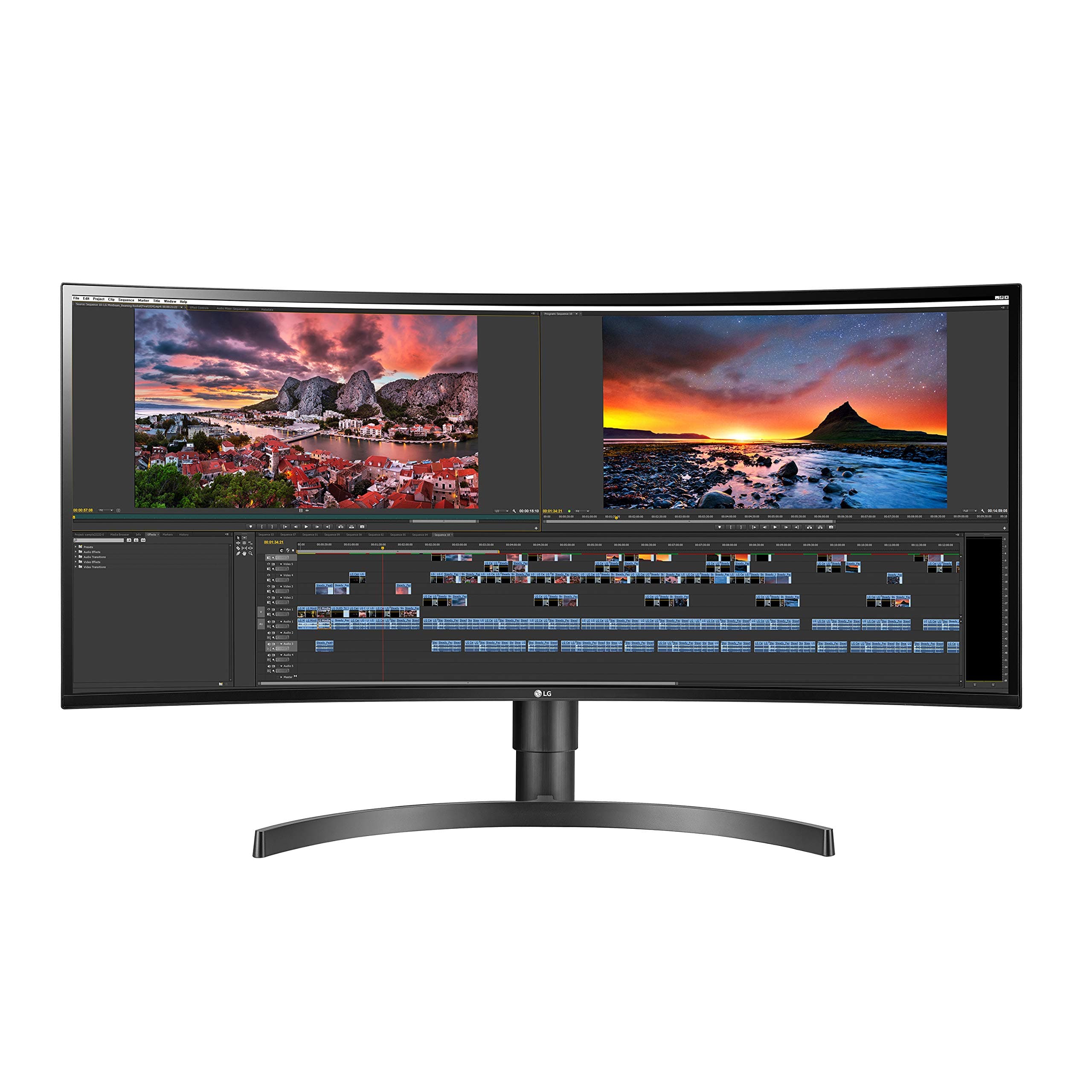 34WN80C-B UltraWide Monitor 34” 21:9 Curved WQHD (3440 x 1440) IPS Display, USB Type-C (60W PD), sRGB 99% Color Gamut, 3-Side Virtually Borderless Design, Tilt/Height Adjustable Stand - Black