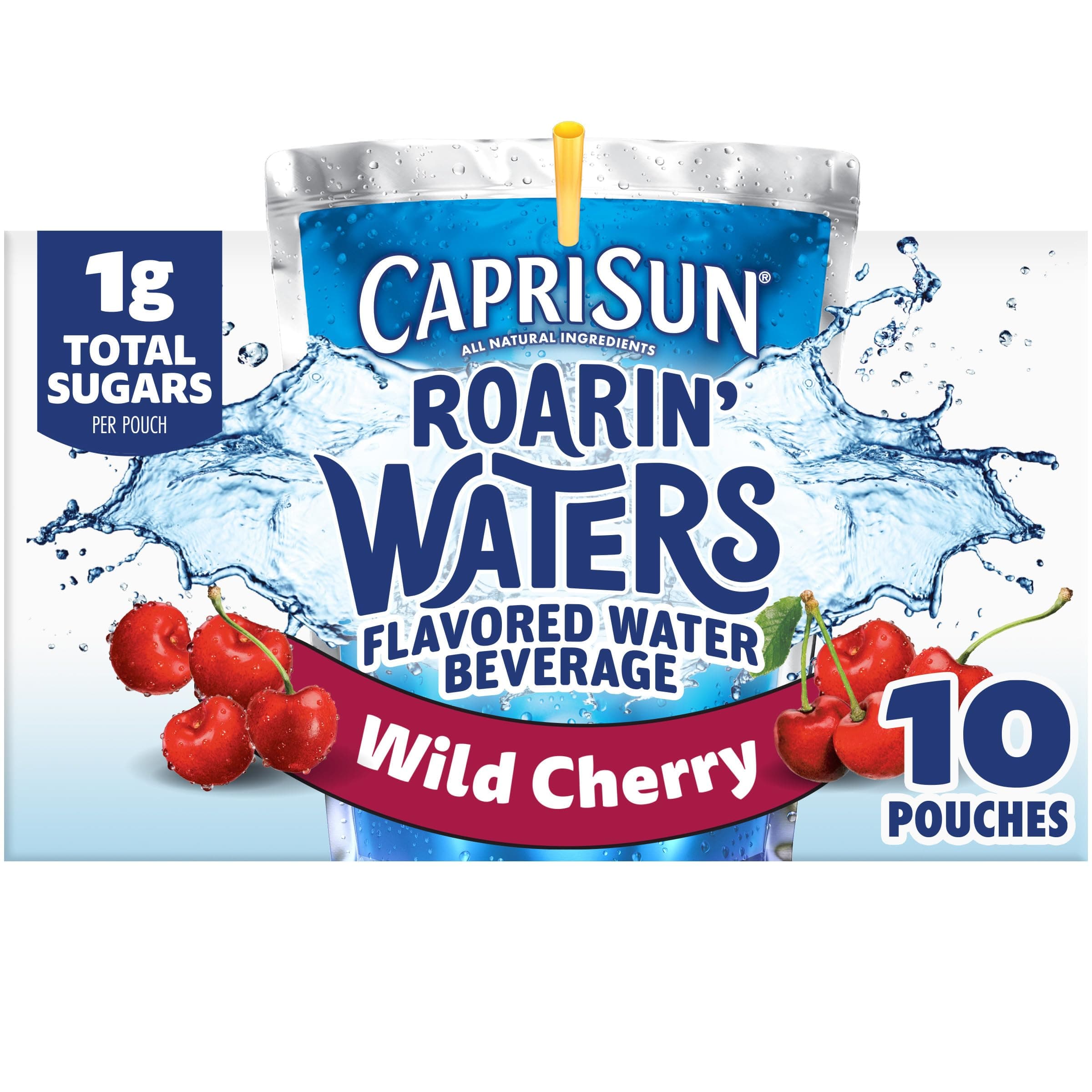 Capri Sun Roarin' Waters Wild Cherry Flavored with other natural flavor Water Beverage, 10 ct Box, 6 fl oz Drink Pouches