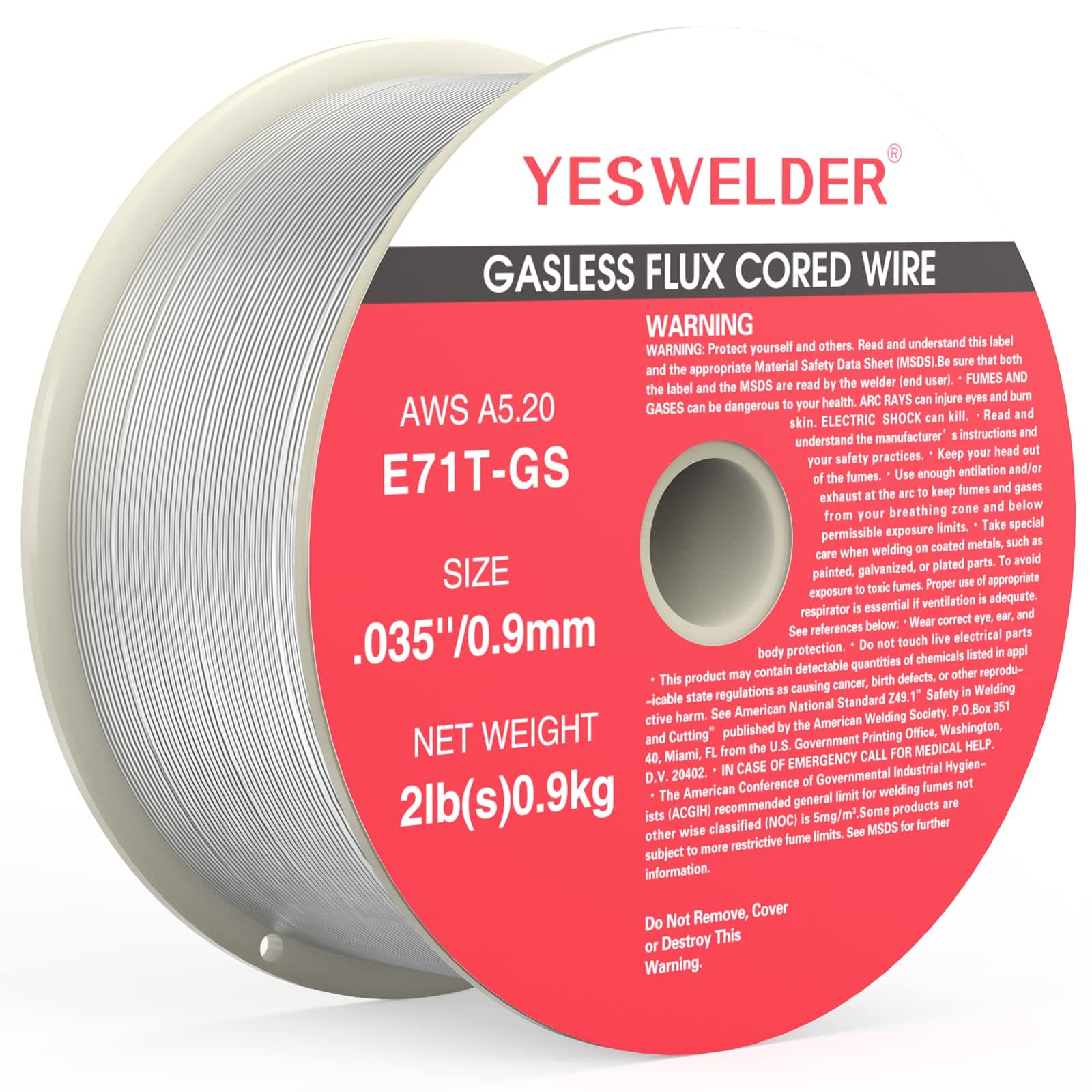 YESWELDER Flux Core Gasless MIG Wire, E71T-GS Mild Carbon Steel .035-Inch Diameter 2-Pound, Strong ABS Plastic Spool Welding Wire