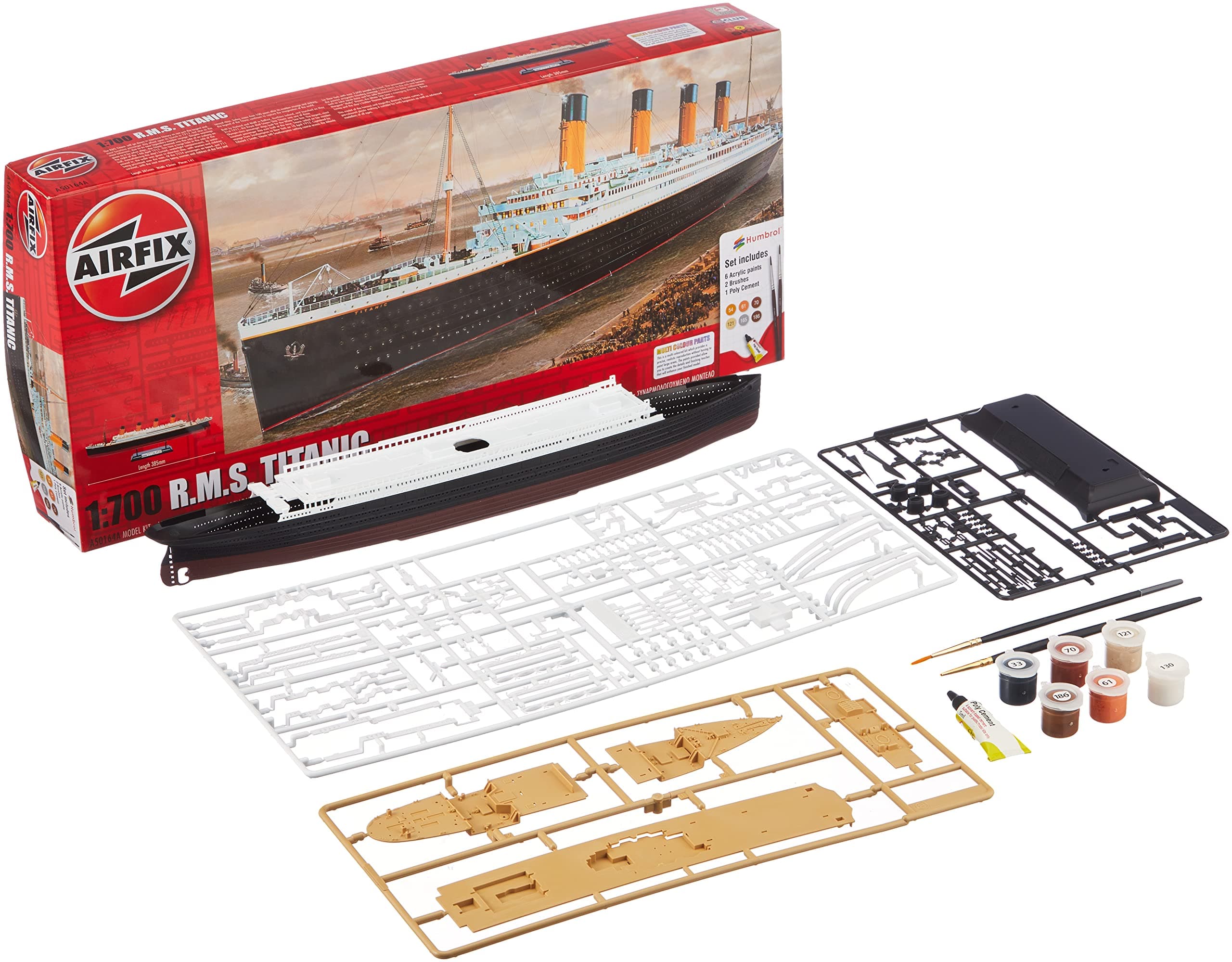 Airfix Ship Model Building Kits - RMS Titanic Miniature Craft Kit, 1/700 Scale Model Boat Kits for Adults to Build, Incl. Titanic Model Ship, Paint, Brushes & Poly Cement - Titanic Gifts for Men