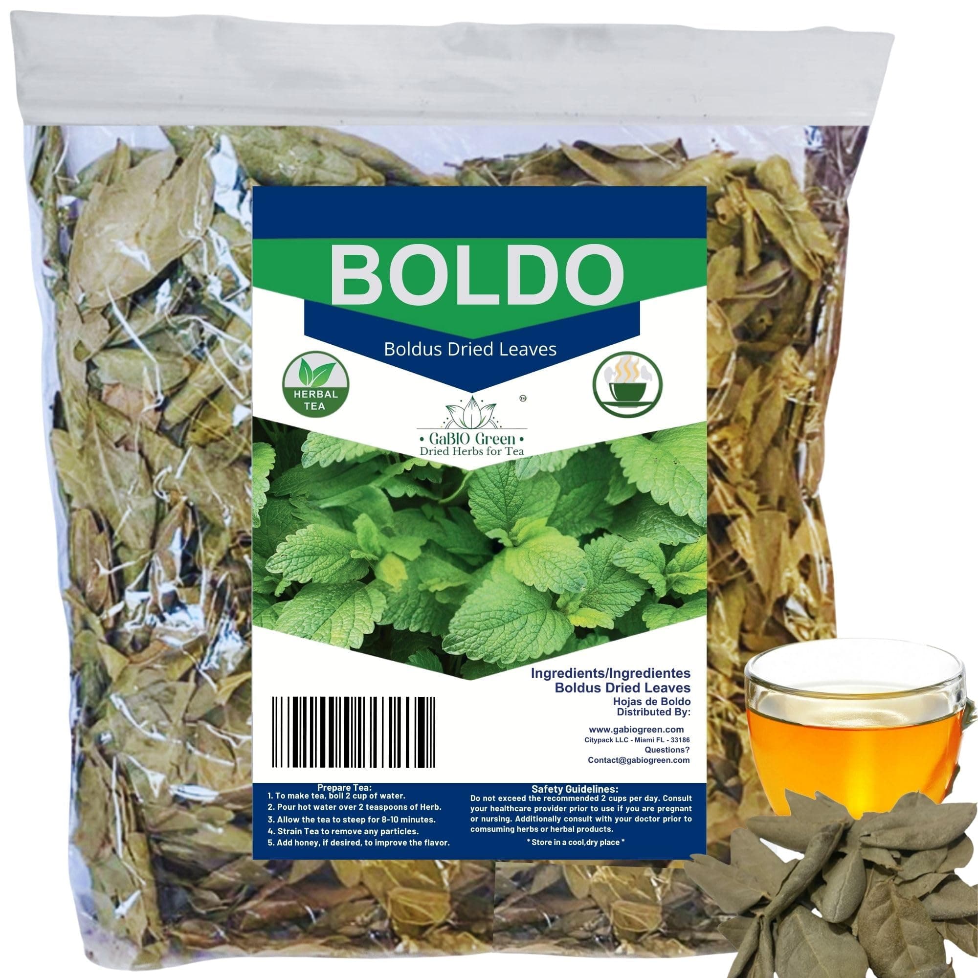 Gabio Green Dry Boldo Leaves (85G/3 Oz), Whole Boldo Leaf, 100% Natural Detoxification, Boldus Leaves, Peumus Boldus Herbal Tea, Boldo Tea, Packaged in USA (85G)