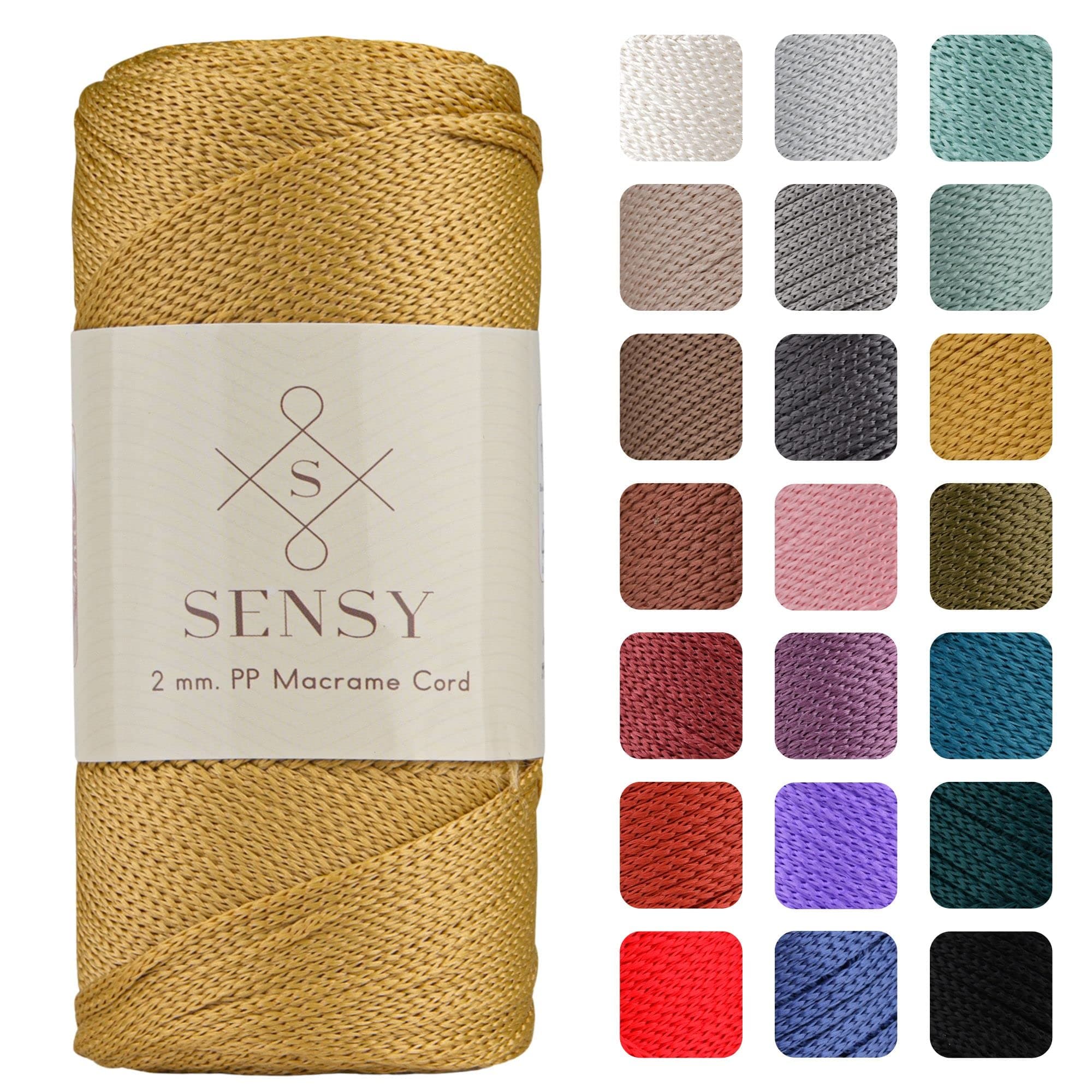 Sensy Premium Corda in Polyester 2 mm, 230 m, 100% Polyester, Macrame Corda, 2 mm, per uncinetto, filo da uncinetto, regalo per maglieria (Mustard)