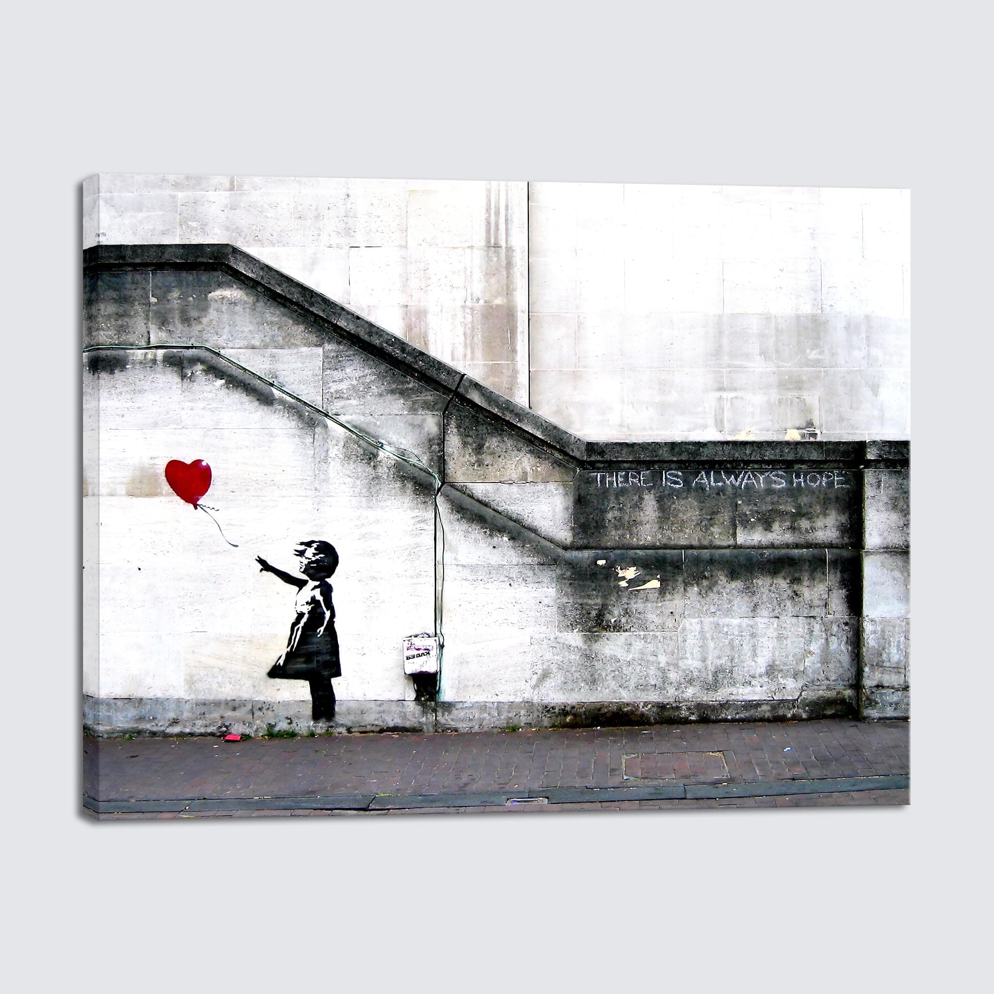 Wieco Art Canvas Prints Wall Art of Banksy Grafitti Girl with Red Balloon Grey Love Pictures Paintings for Living Room Bedroom Home Decorations Modern Stretched and Framed Giclee Artwork